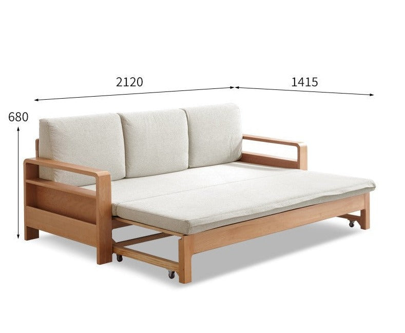 Solid Oak & Beech Wood Sleeper Sofa - Convertible Couch Bed for Living Room, Guest Room & Small Spaces - Durable & Stylish Furniture for Home & Office