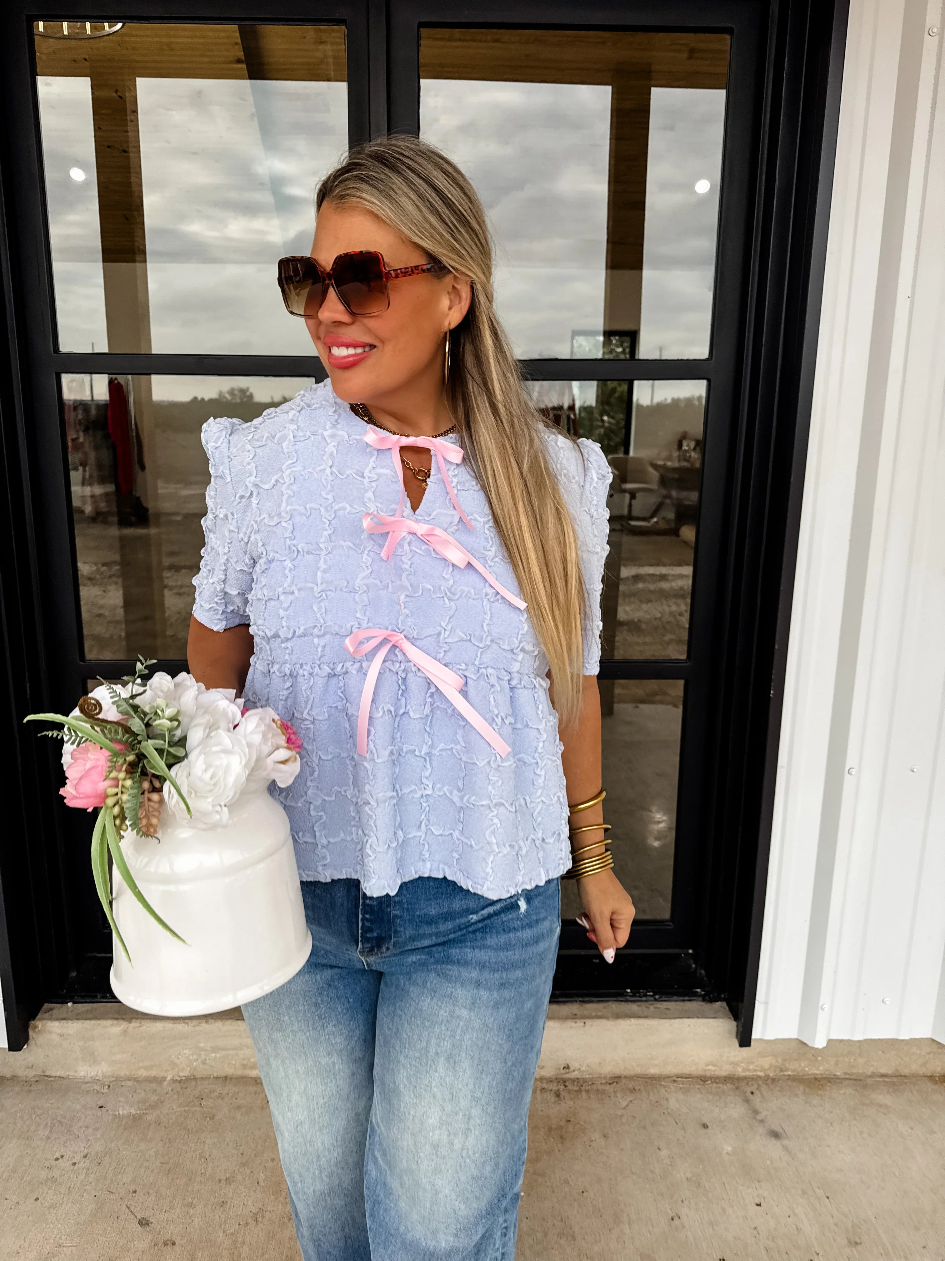 Gracie Bow Front Top - Women's Elegant Blouse in 3 Colors (White, Black, Navy) | Perfect for Office Wear, Date Night & Special Occasions