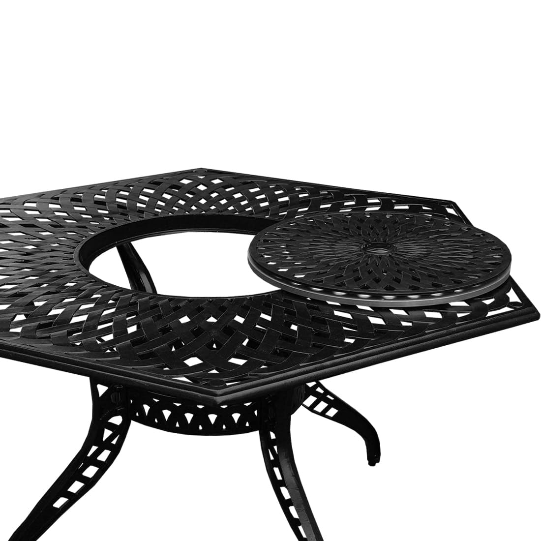 Modern Black Outdoor Hexagon Dining Table with Lazy Susan - 63
