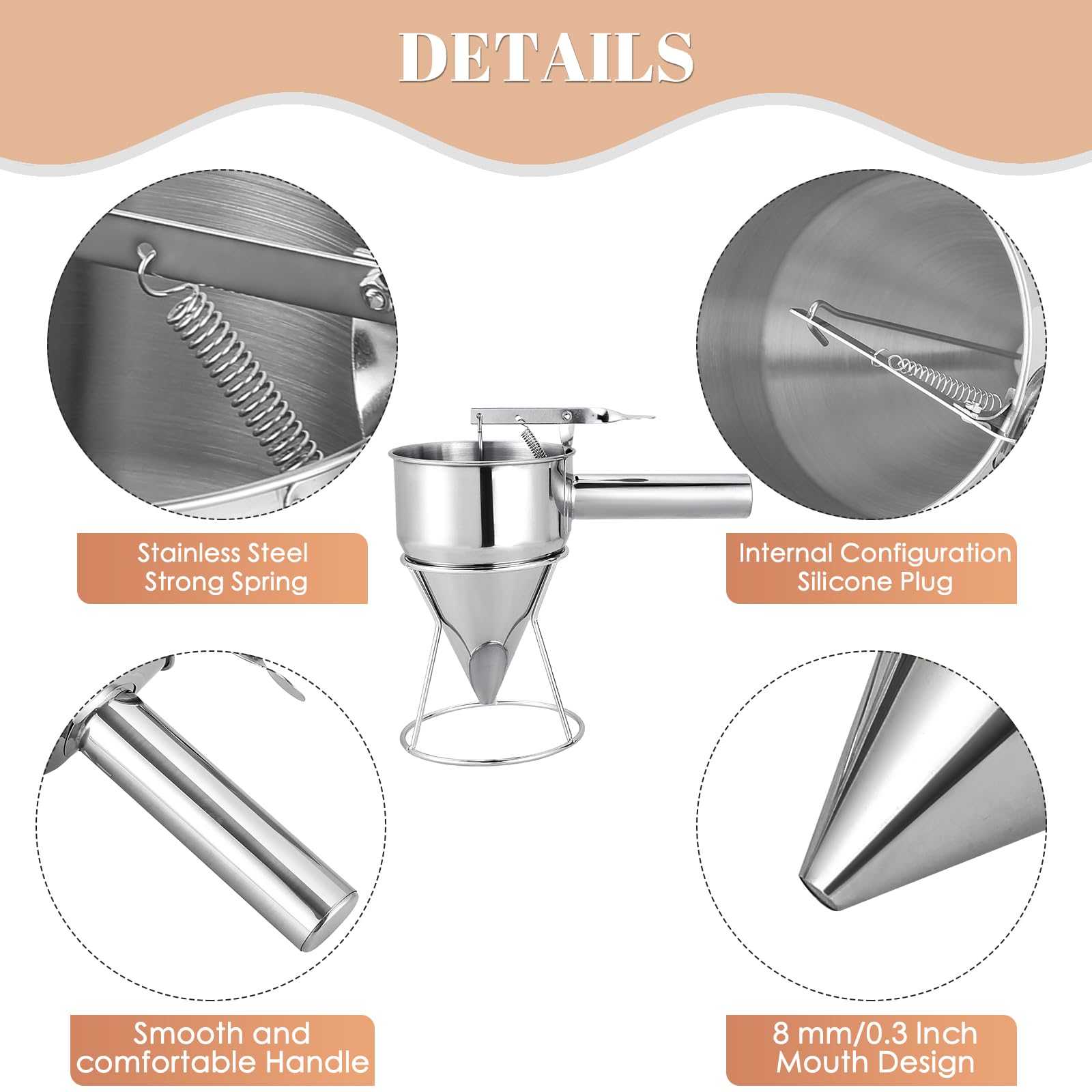 MAOPINER 600ML Stainless Steel Pancake Batter Dispenser - Commercial Grade Piston Funnel Cake Maker for Takoyaki, Waffles & Baking | Chocolate & Confectionery Dispenser with Stand (20OZ) | Perfect for Breakfast Cafes, Food Trucks & Home Baking