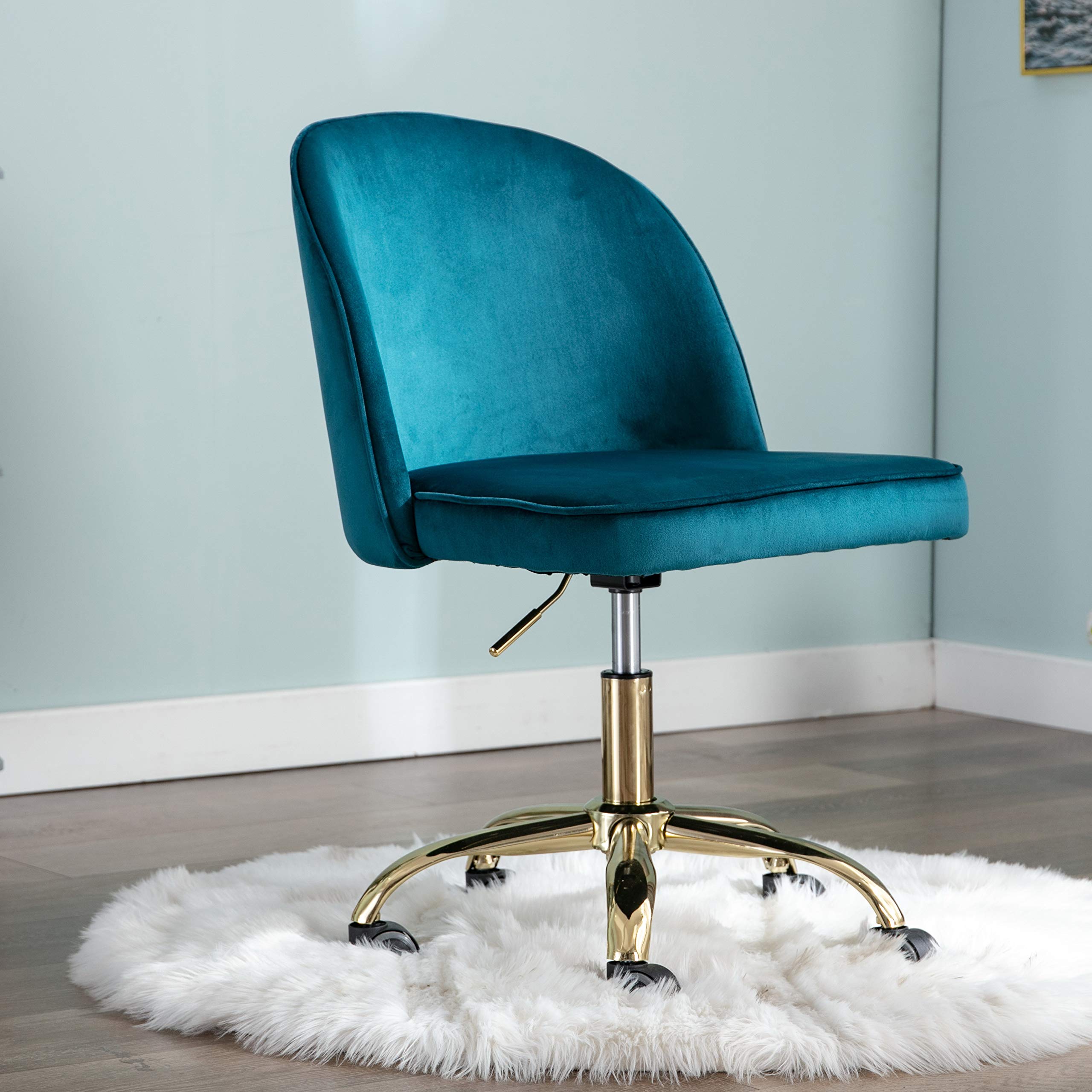 Velvet Swivel Desk Chair - Armless Adjustable Home Office Chair with Wheels, Modern Upholstered Task Chair for Study & Vanity (Dark Teal) | Perfect for Small Spaces, Work from Home & Makeup Stations