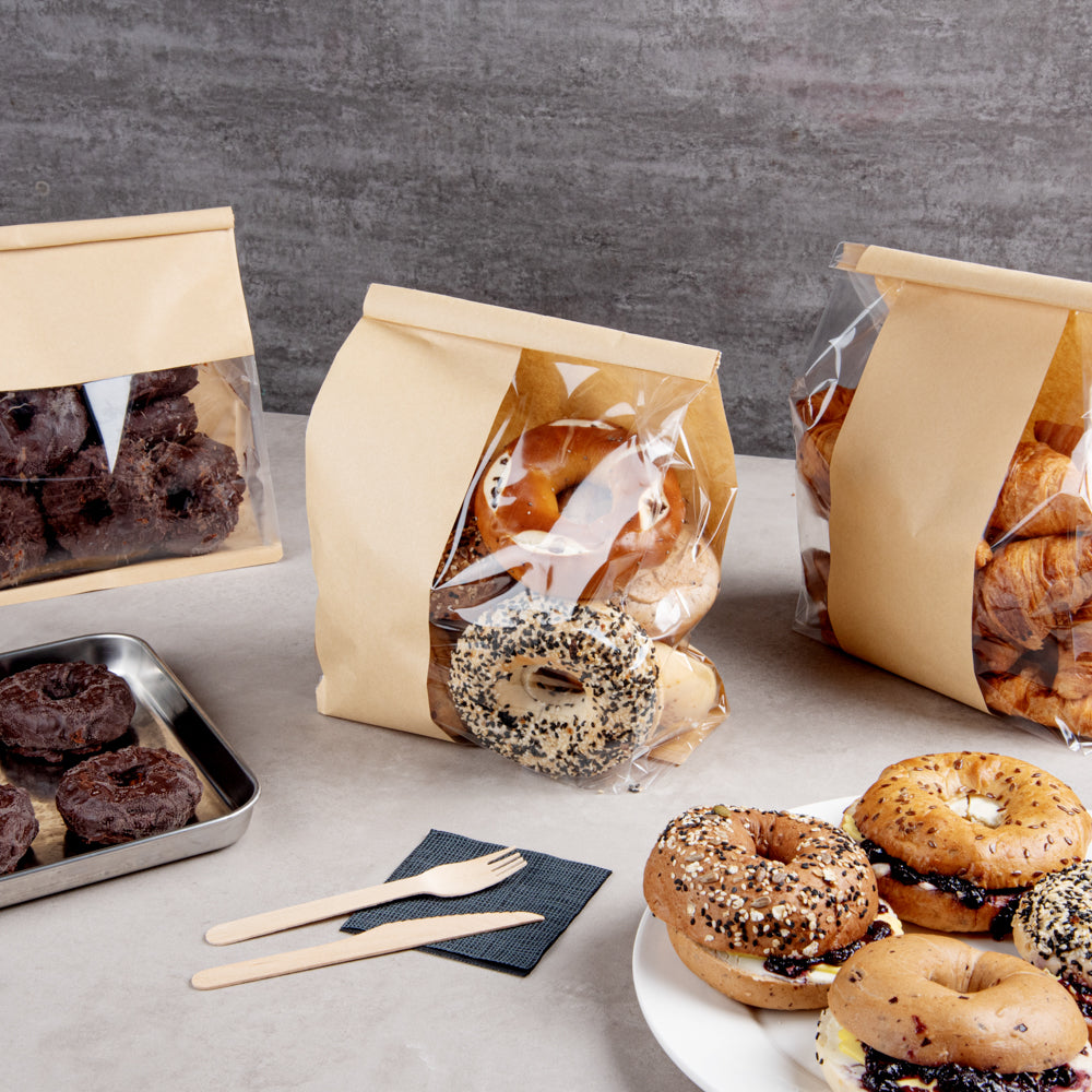 Premium Kraft Paper Bakery Bags with Window & Tin Tie Closure - 8.25