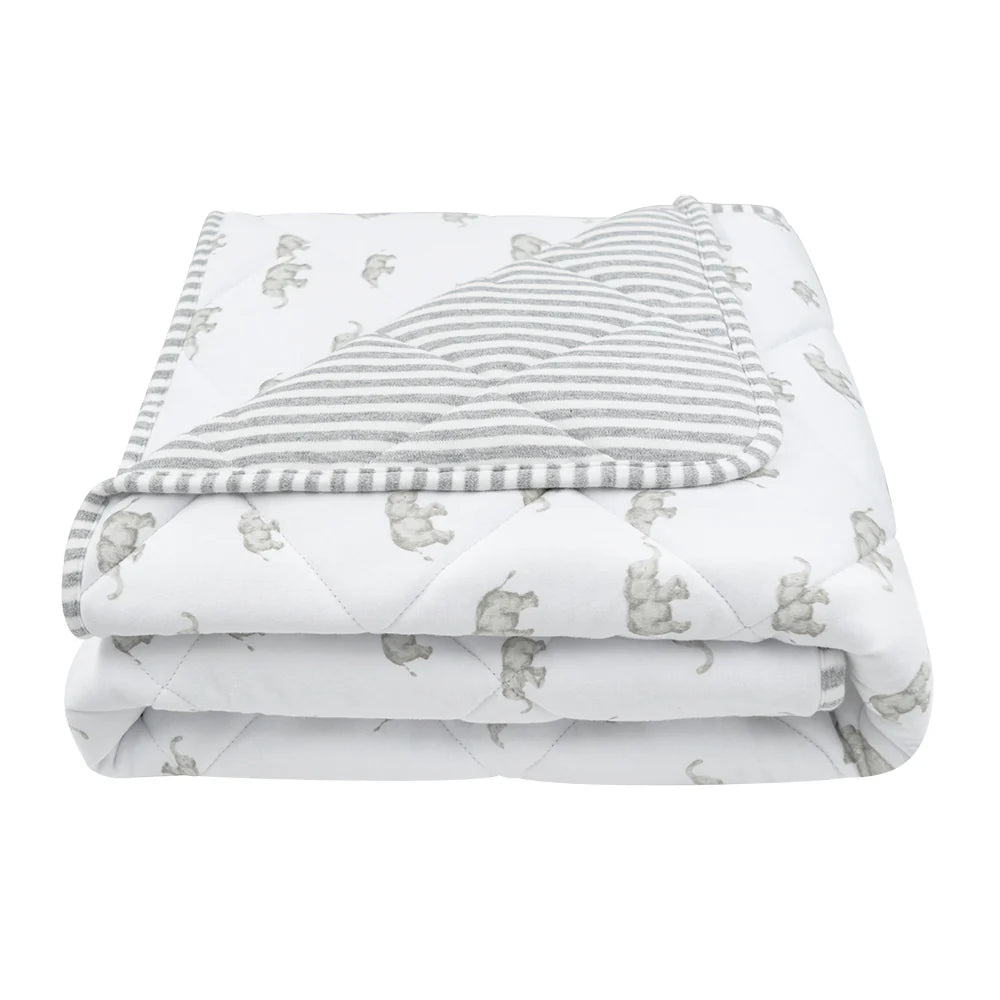 Reversible Quilted Cot Comforter with Watercolor Elephant Design - Soft Nursery Bedding for Baby Cribs & Toddler Beds - Perfect for Nurseries, Daycares & Gift Giving