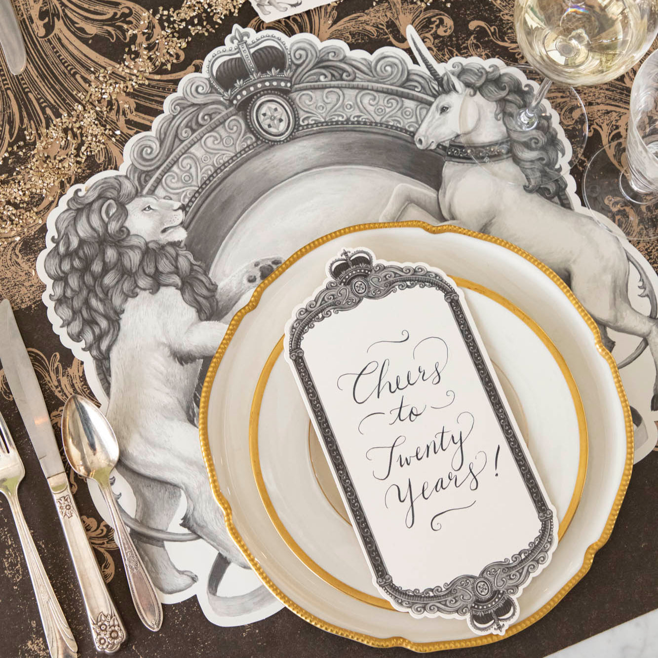Premium Die-Cut H&C Regal Crest Placemats - Elegant Table Setting for Formal Dining, Holiday Decor & Special Occasions