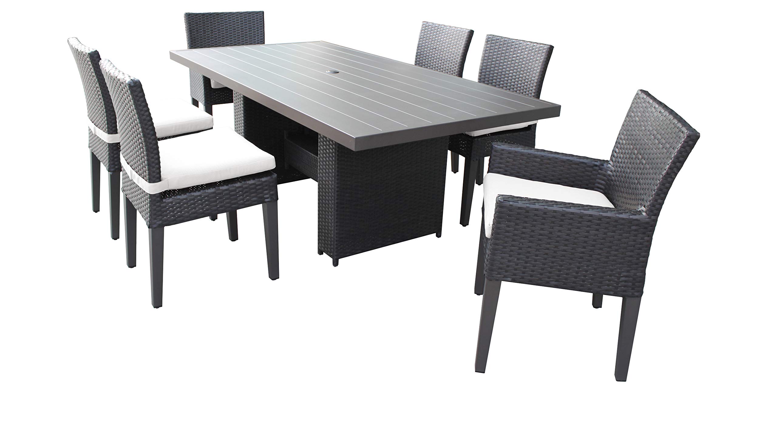 TK Classics Barbados White Outdoor Patio Furniture Set - Durable All-Weather Wicker Dining Chairs & Table for Garden, Poolside, Backyard & Balcony Decor