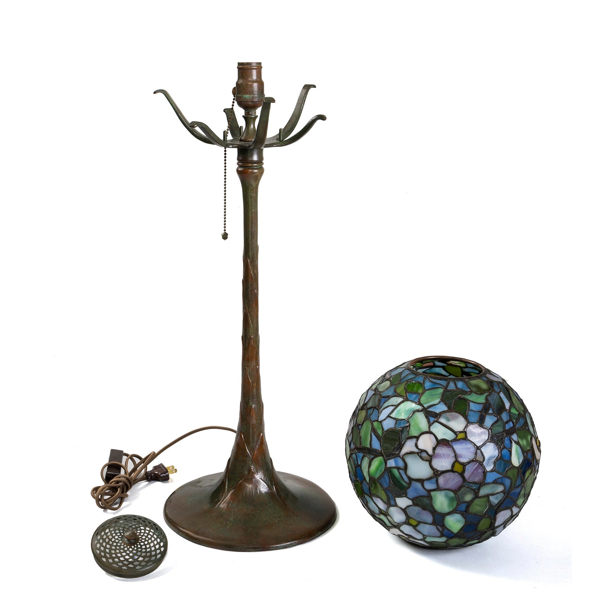 Tiffany Studios New York Dogwood Ball Table Lamp - Handcrafted Stained Glass Desk Light for Home & Office Decor