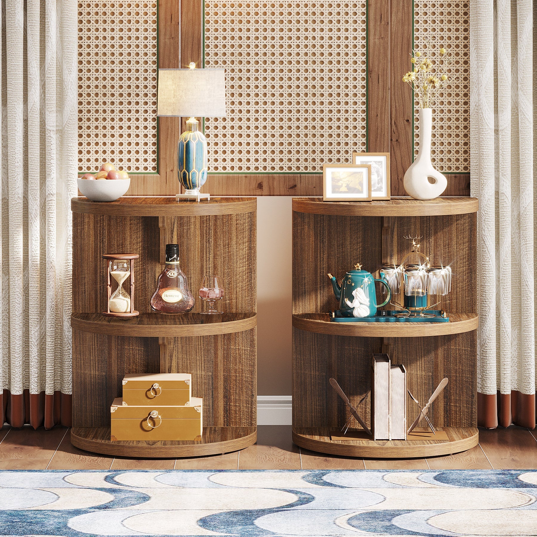 3 Tier Half Round End Table - Semi Circular Side Table for Living Room, Bedroom, or Office - Stylish and Space-Saving Accent Table for Small Spaces