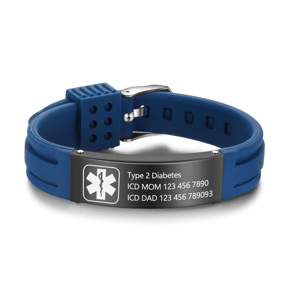 OPALSTOCK Personalized Silicone Medical ID Bracelet - Adjustable Sport Emergency Bracelet with Engraving, 9 Inch Waterproof Wristband for Men & Women - Perfect for Running, Hiking, Travel and Medical Alert Identification