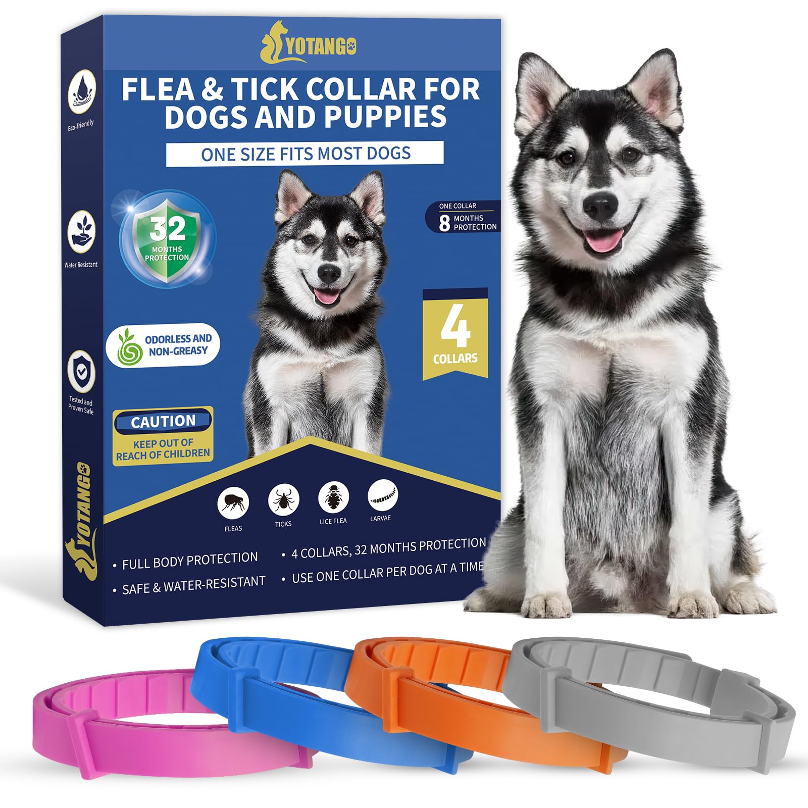 4 Pack Flea and Tick Collar for Dogs - 8 Month Protection, Adjustable & Waterproof Flea Collar for Dogs & Puppies, Flea & Tick Prevention Treatment (Pink, Black, Orange, Gray) - Perfect for Outdoor Adventures, Hiking, and Daily Walks