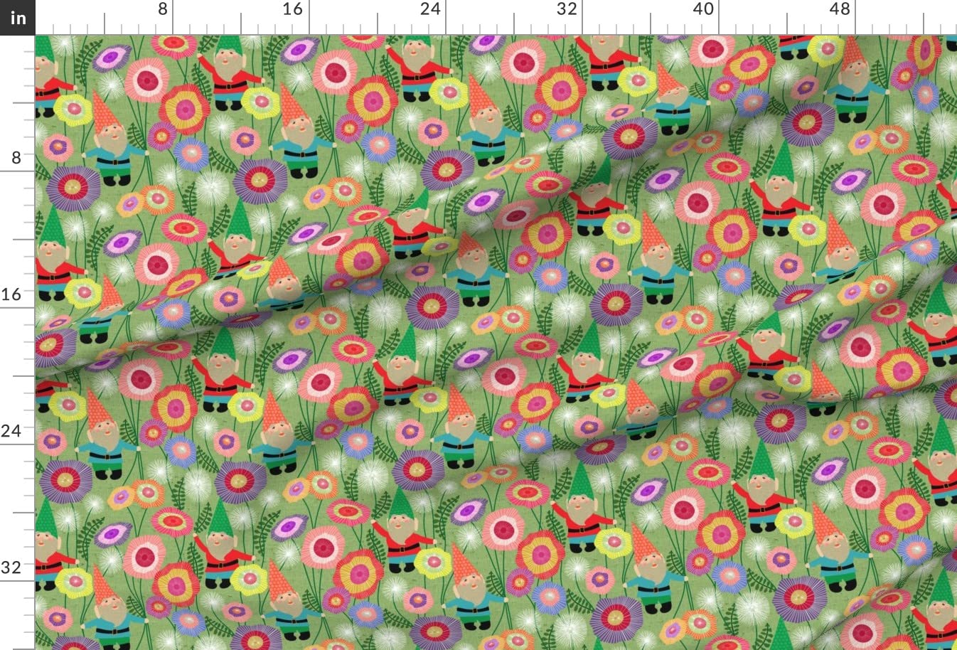 Gnomes Flowers Meadow Printed Minky Fabric Fat Quarter - Soft Plush Fabric for Sewing Baby Blankets, Quilt Backing & DIY Crafts - Perfect for Nursery Decor, Gift Making & Home Sewing Projects