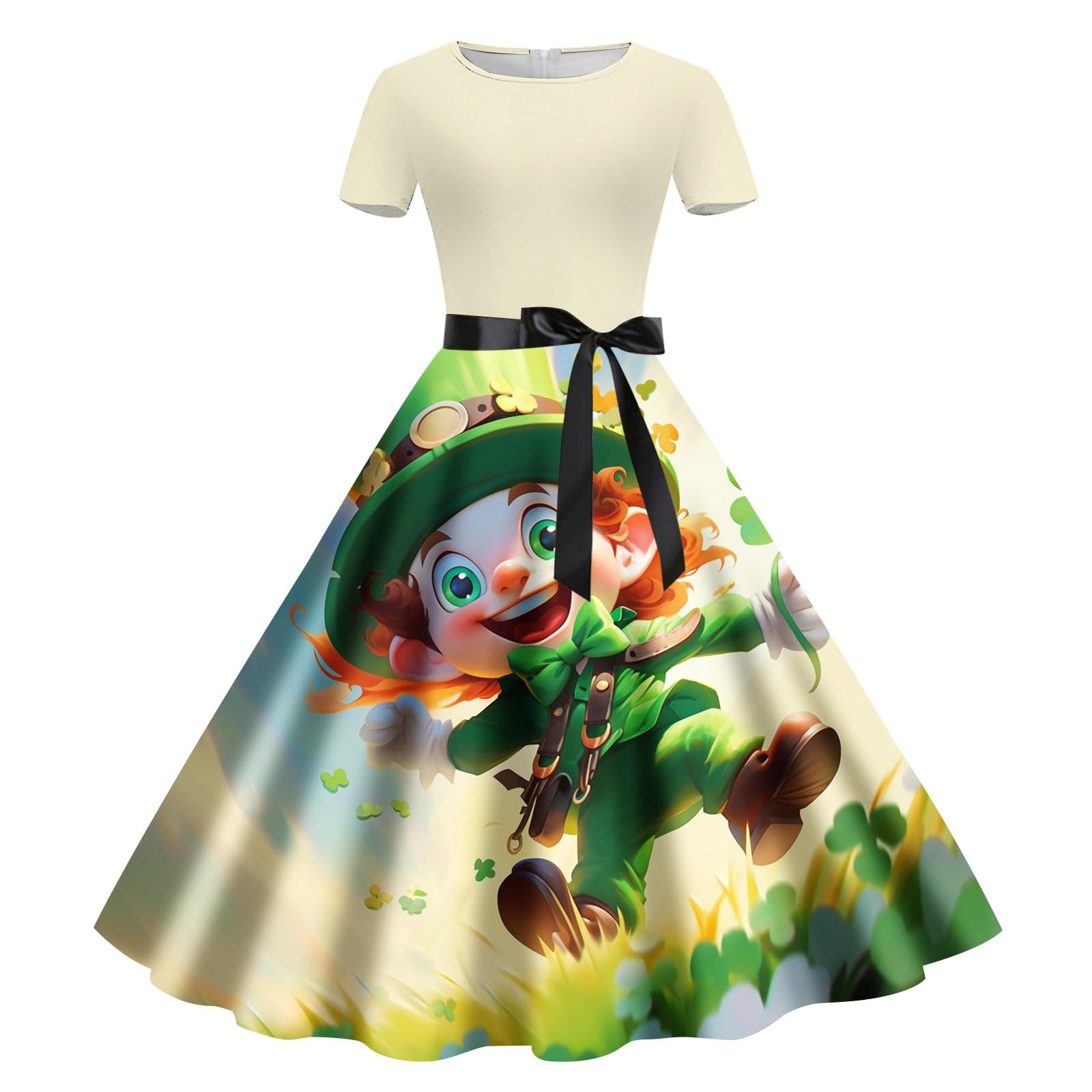 2024 Women's Printed Round Neck Short Sleeve Retro Casual Dress - Spring Midi Length Floral Dresses for Women | Perfect for Brunch, Beach Outings & Summer Vacations