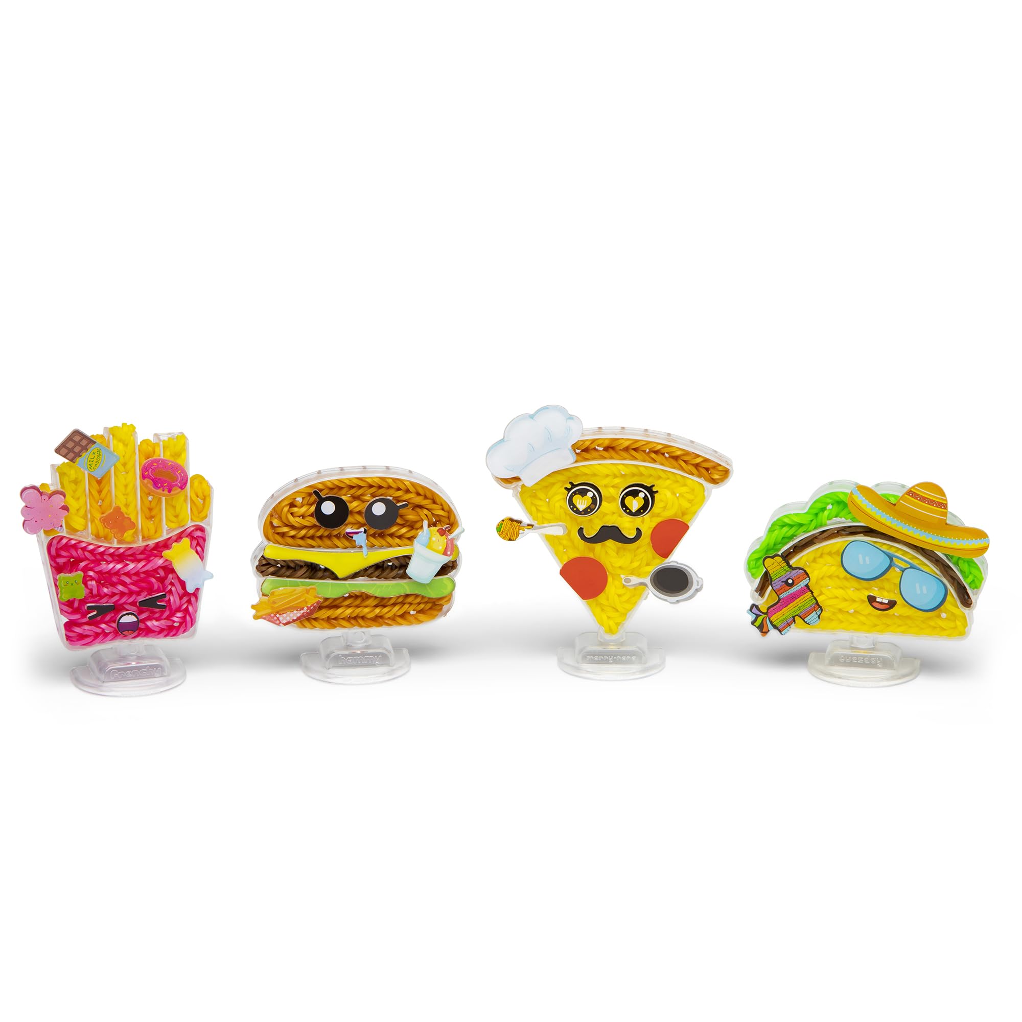 Rainbow Loom Loomies Food Figurines - 4 Character Rubber Band DIY Craft Kit - Make 4 Adorable Food Themed Characters - Perfect for Kids Parties, Creative Play & STEM Learning (Ages 7+)
