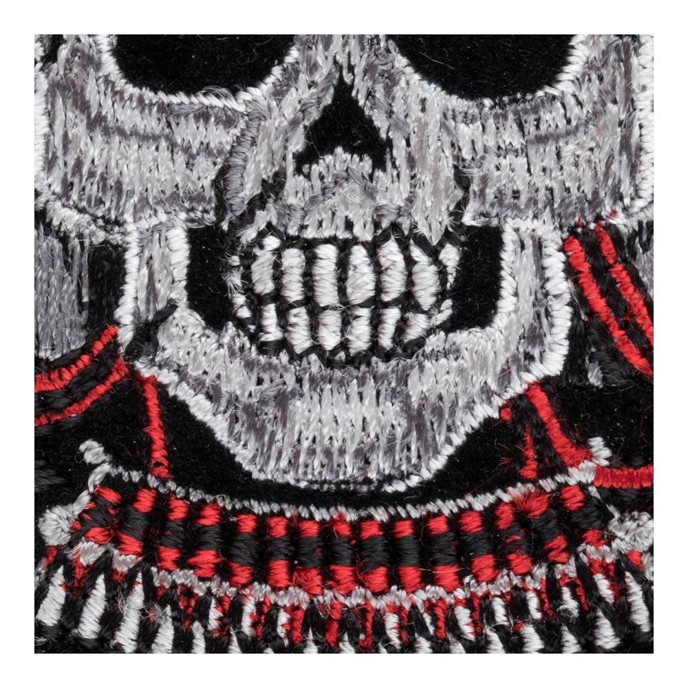 Samurai Skull Iron On Patch - 2.5x3.5 Inch Embroidered Red & Gray DIY Sew On Patches for Jackets, Jeans, Bags - Perfect for Punk, Gothic, Biker Fashion & DIY Clothing Customization