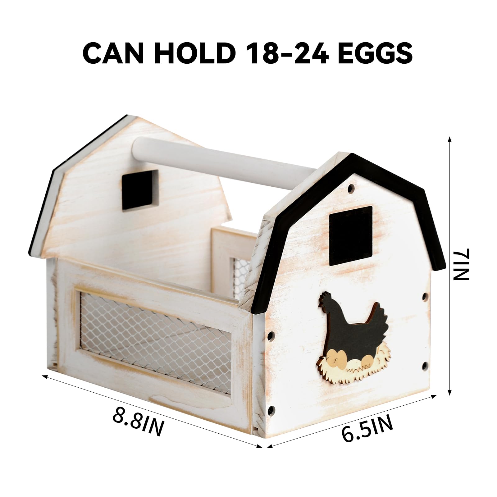 Farmhouse Egg Basket for Collecting Fresh Eggs - Wooden Chicken Egg Holder with Handle - Rustic Countertop Egg Storage - Perfect for Farm, Kitchen, and Farmers Market Use