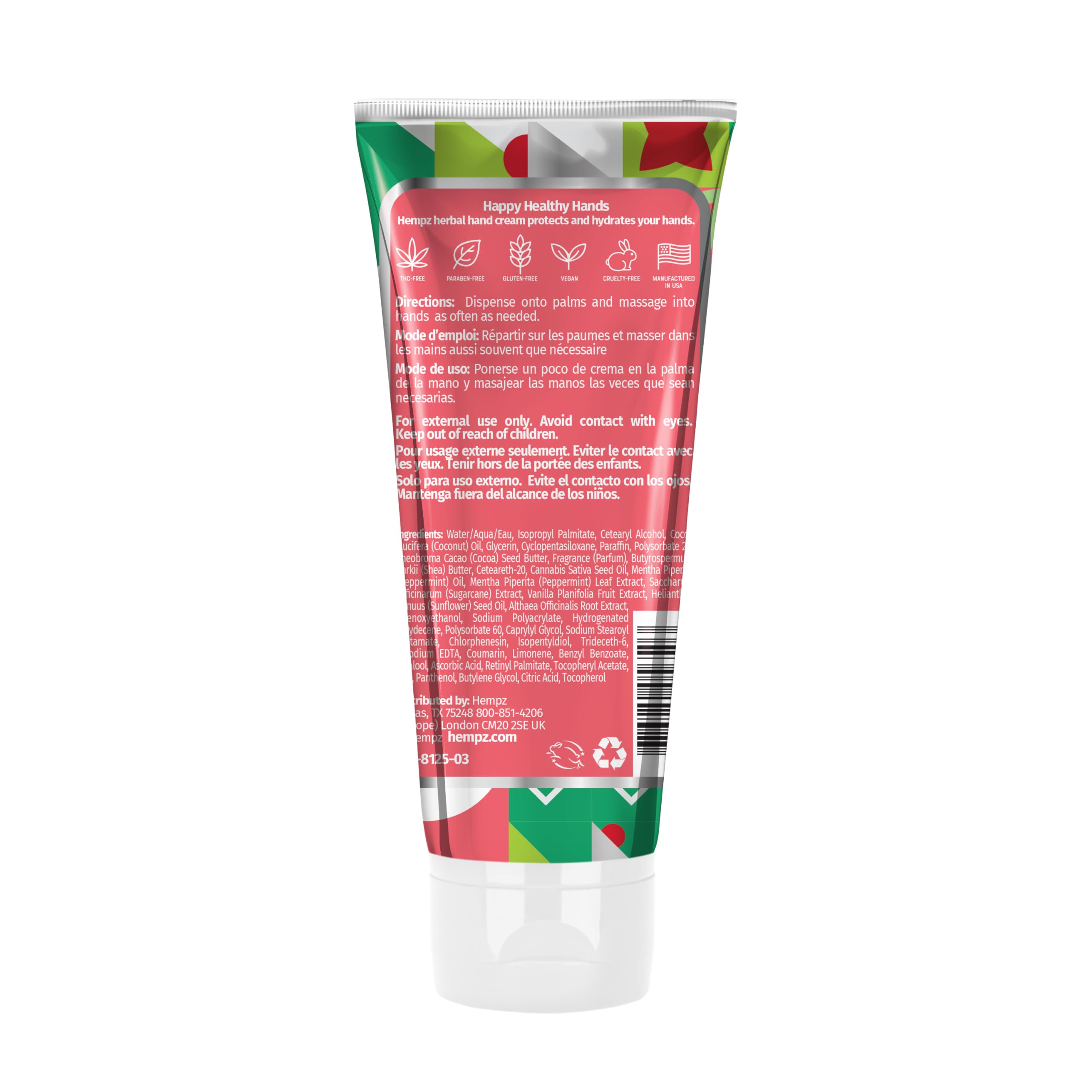 Hempz Crushed Peppermint Sugar Hydrating Hand Cream - Travel Size 3 oz | Moisturizing Hand Lotion for Dry Skin | Perfect Holiday Gift for Men & Women | Great for Office, Travel & Winter Care