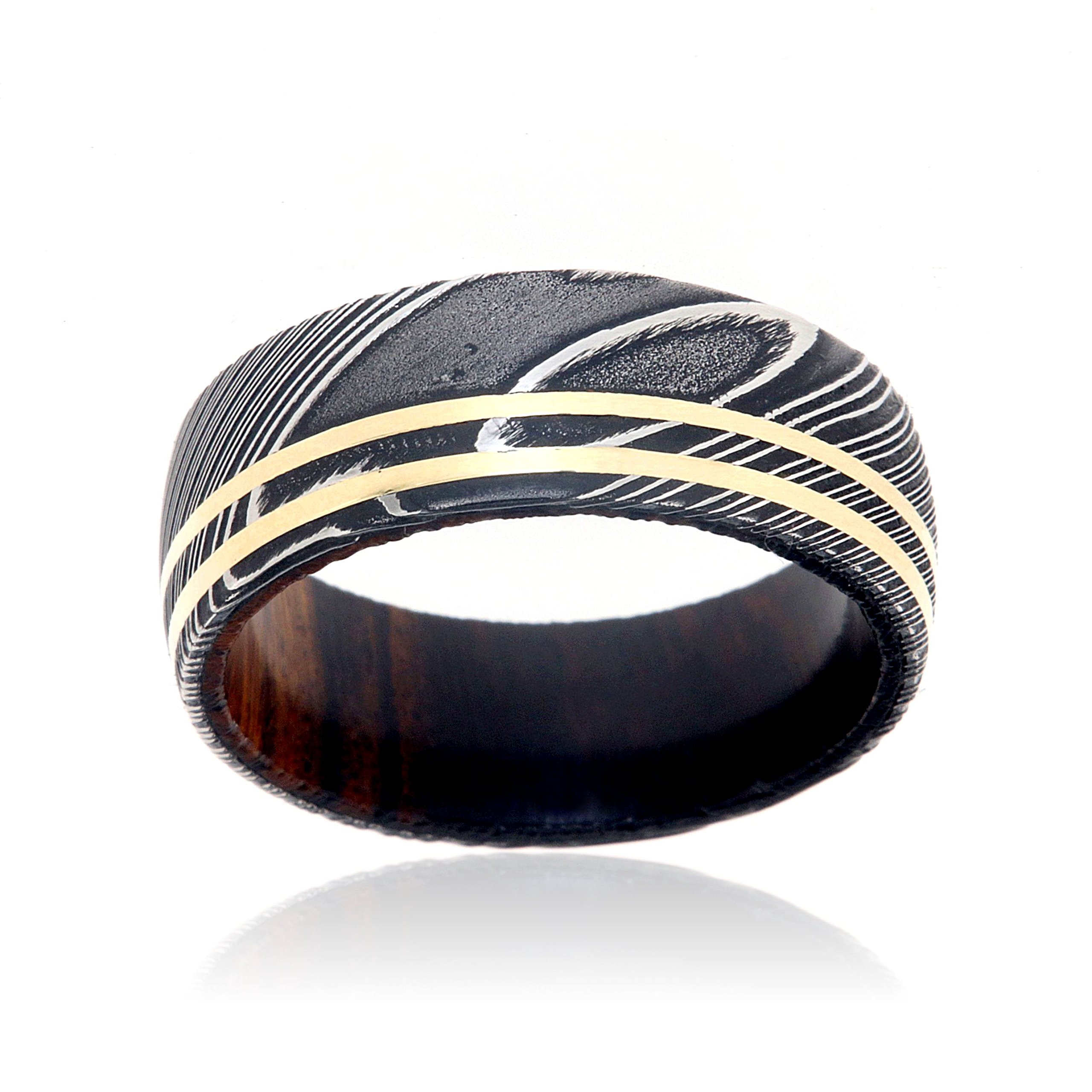 Handmade Damascus Steel Wedding Bands - 14k Gold Inlay Rings for Men & Women - USA Crafted - Perfect for Anniversaries, Engagements & Unique Gifts