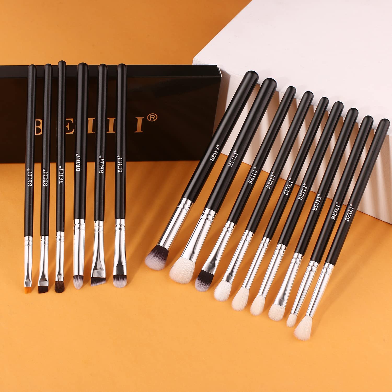 BEILI 15-Piece Professional Makeup Brush Set - Synthetic Kabuki Foundation & Blending Brushes in Classic Black & Silver | Perfect for Contouring, Highlighting & Flawless Makeup Application