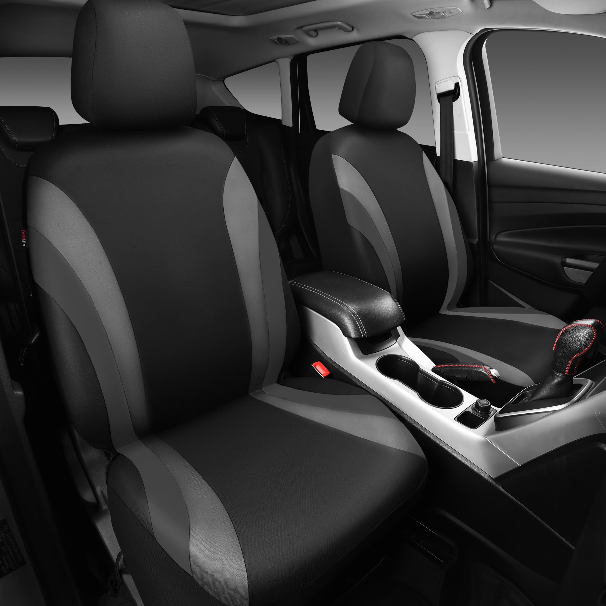 CAR PASS Line Rider Sporty Front Seat Covers - Universal Fit for Sedans, Cars, Vans & SUVs - Airbag Compatible Gray & Black Car Seat Protectors (2-Piece Set) - Perfect for Daily Commuting, Road Trips & Vehicle Protection