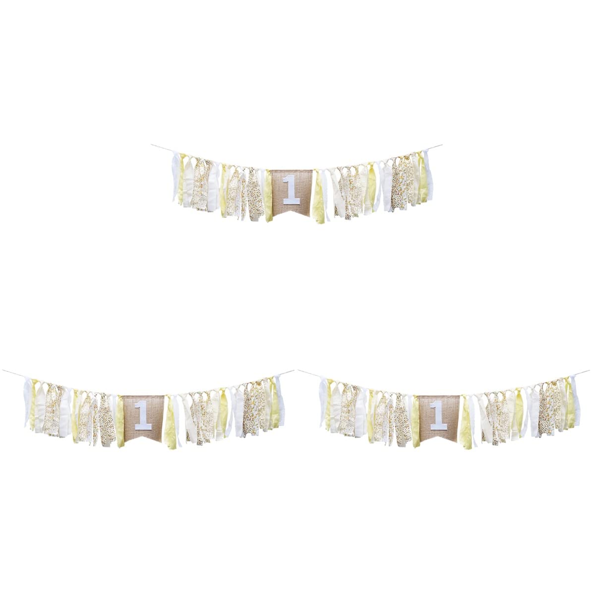 iFundom 3-Piece Baby 1st Birthday Chair Decor Set - Printed Pull Flags for Party Arrangement (Yellow) - Perfect for First Birthday Celebrations, Baby Showers, and Milestone Photo Shoots