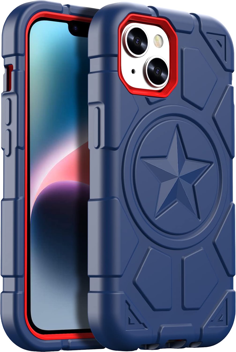 iPhone 14 Pro Max Case 6.7 Inch - Military Grade Drop Protection Shockproof Cover - Navy Blue & Red - Perfect for Outdoor Activities, Travel & Daily Use