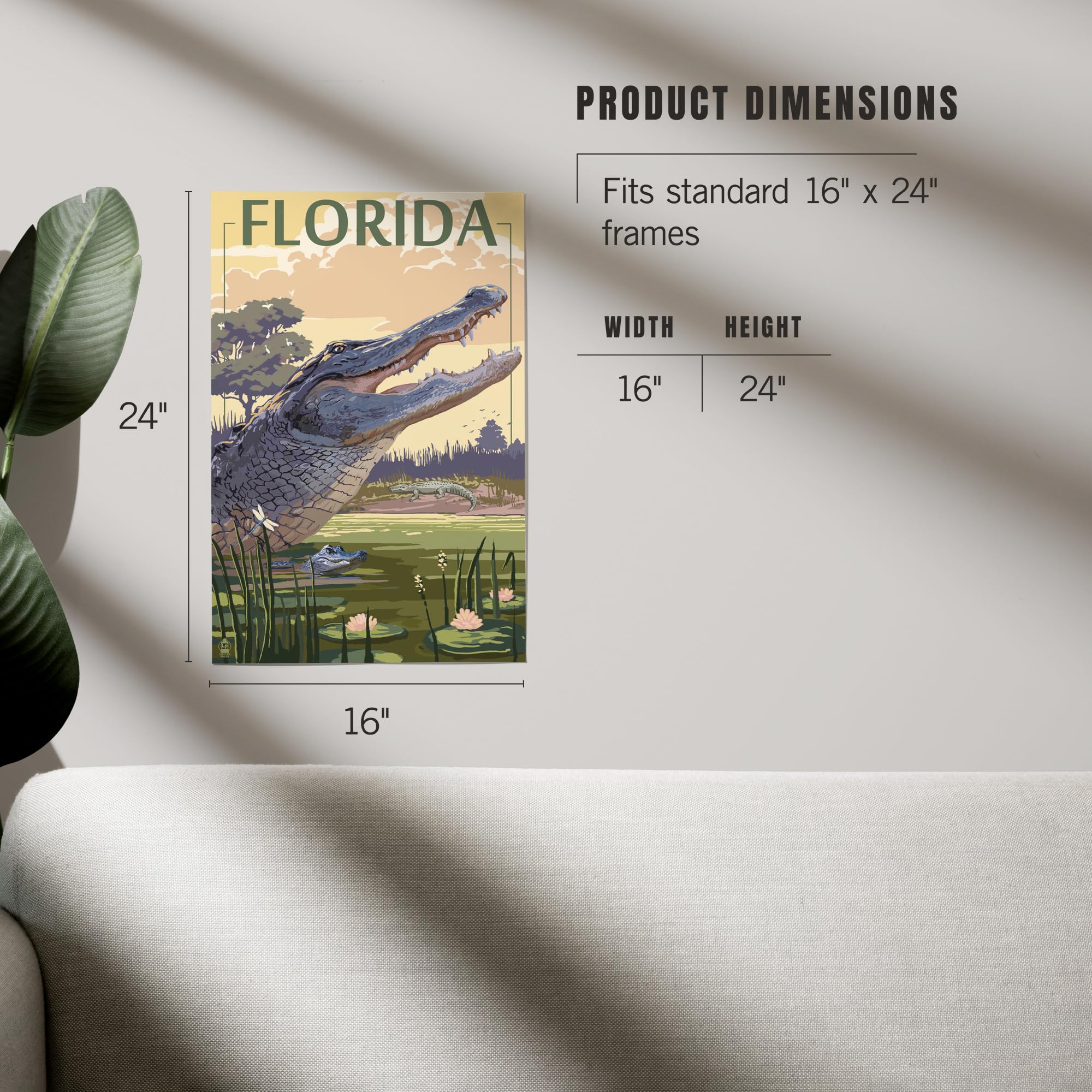 Lantern Press 16x24 Inch Giclee Art Print - Florida Alligator Wildlife Scene - Perfect for Home Decor, Office Wall Art & Nature Lover Gifts