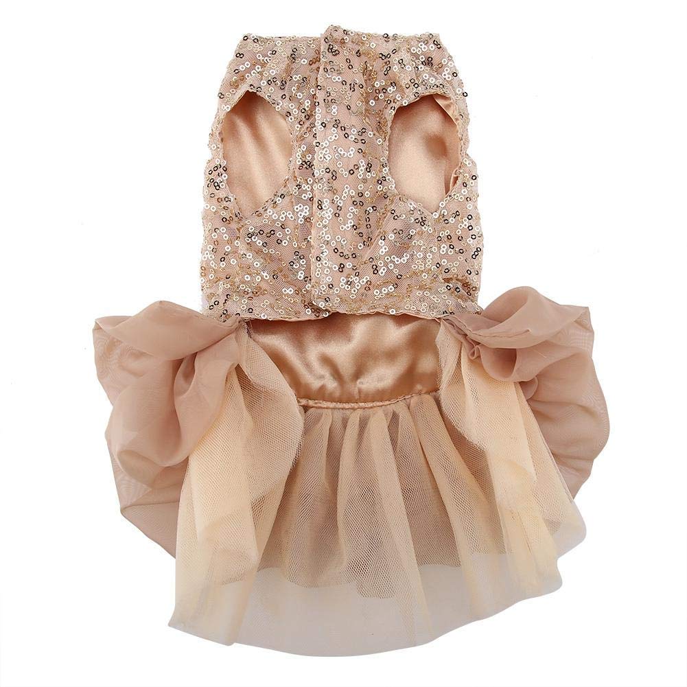 Elegant Gold Sequin Dog Dress for Small Dogs - Silky Puppy Princess Costume for Weddings & Special Occasions