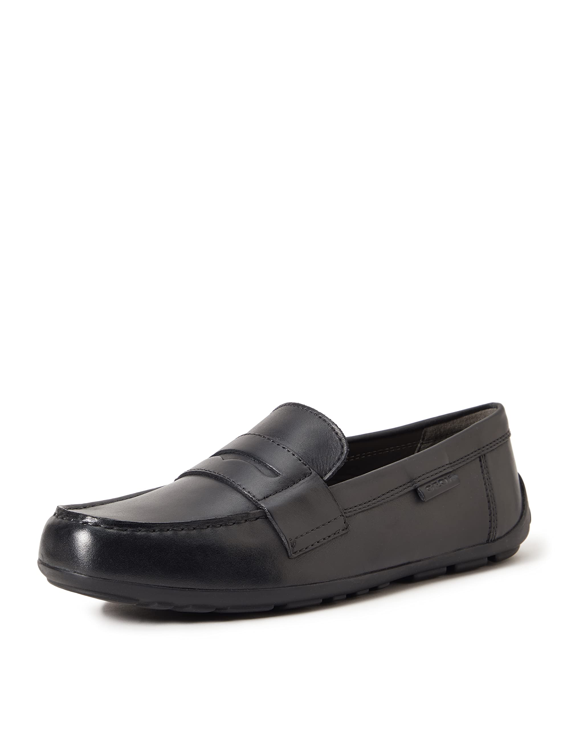 Geox New Fast BOY 1 Moccasin Shoes for Boys - Black Leather Slip-On Loafers Size 39 EU (6 US) - Comfortable School & Casual Wear for Kids