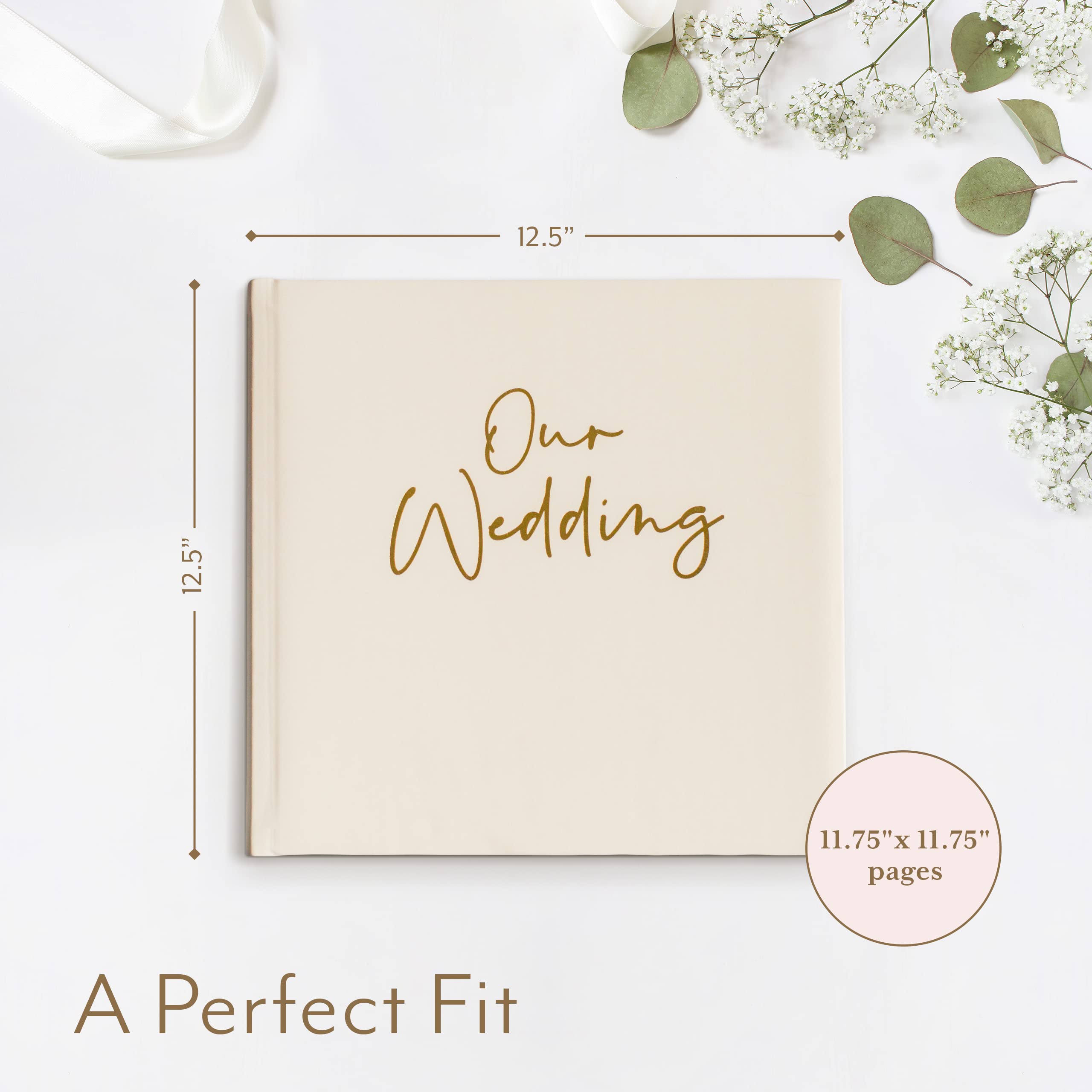 Personalized Large Memory Book for Family, Wedding & Anniversary - Guest Book Photo Album Scrapbook with 50 Blank Pages Holds 200 Pictures - Perfect for Wedding, Baby Shower, Graduation Gifts (Gold & Cream)