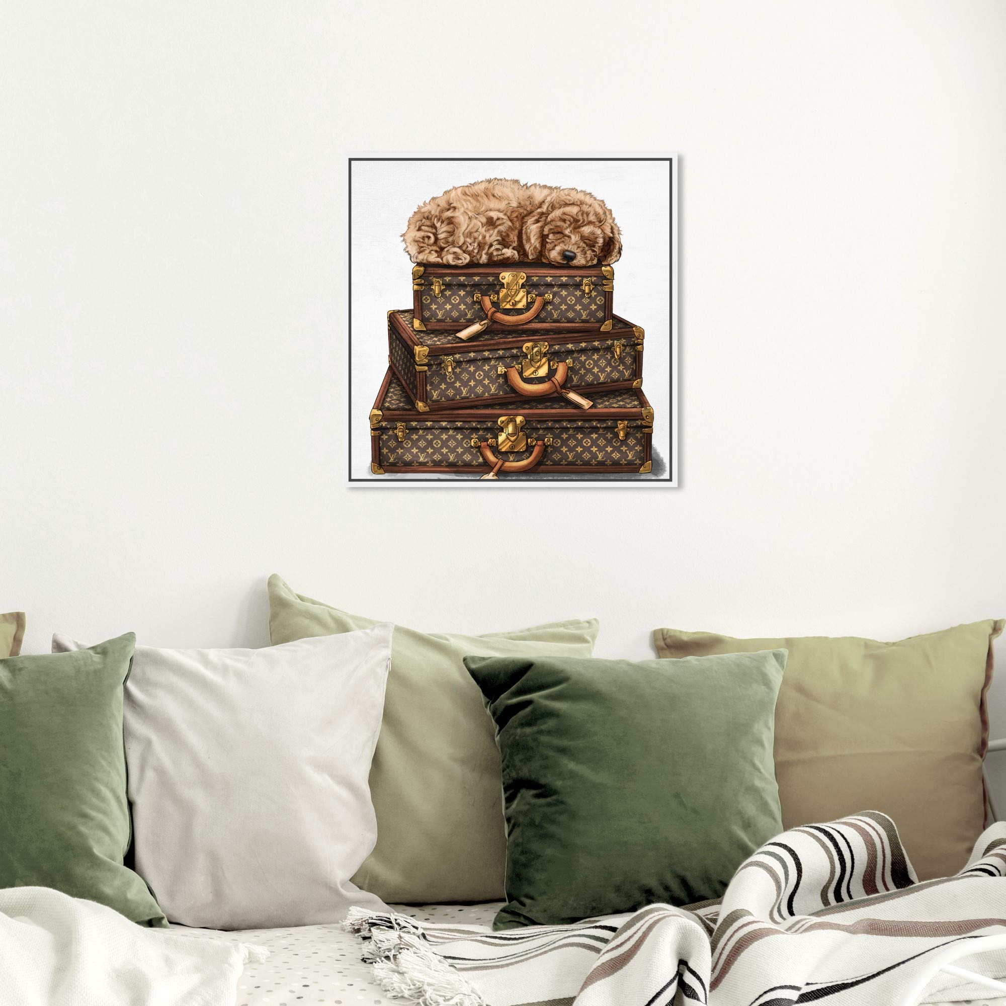 Oliver Gal Artist Co. Sleeping Poodle Framed Wall Art - 20x20 Inch Brown & White Canvas Print - Fashion Home Decor for Living Room, Bedroom & Office