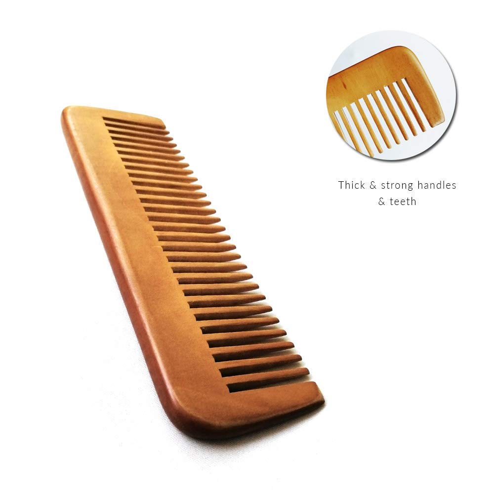 Natural Neem Wood Hair Comb for Men & Women - Fine Tooth Comb for Wet & Dry Hair, Beard Detangler - Handcrafted Bamboo Comb for Straight, Curly & Wavy Hair - Perfect for Travel, Home & Salon Use