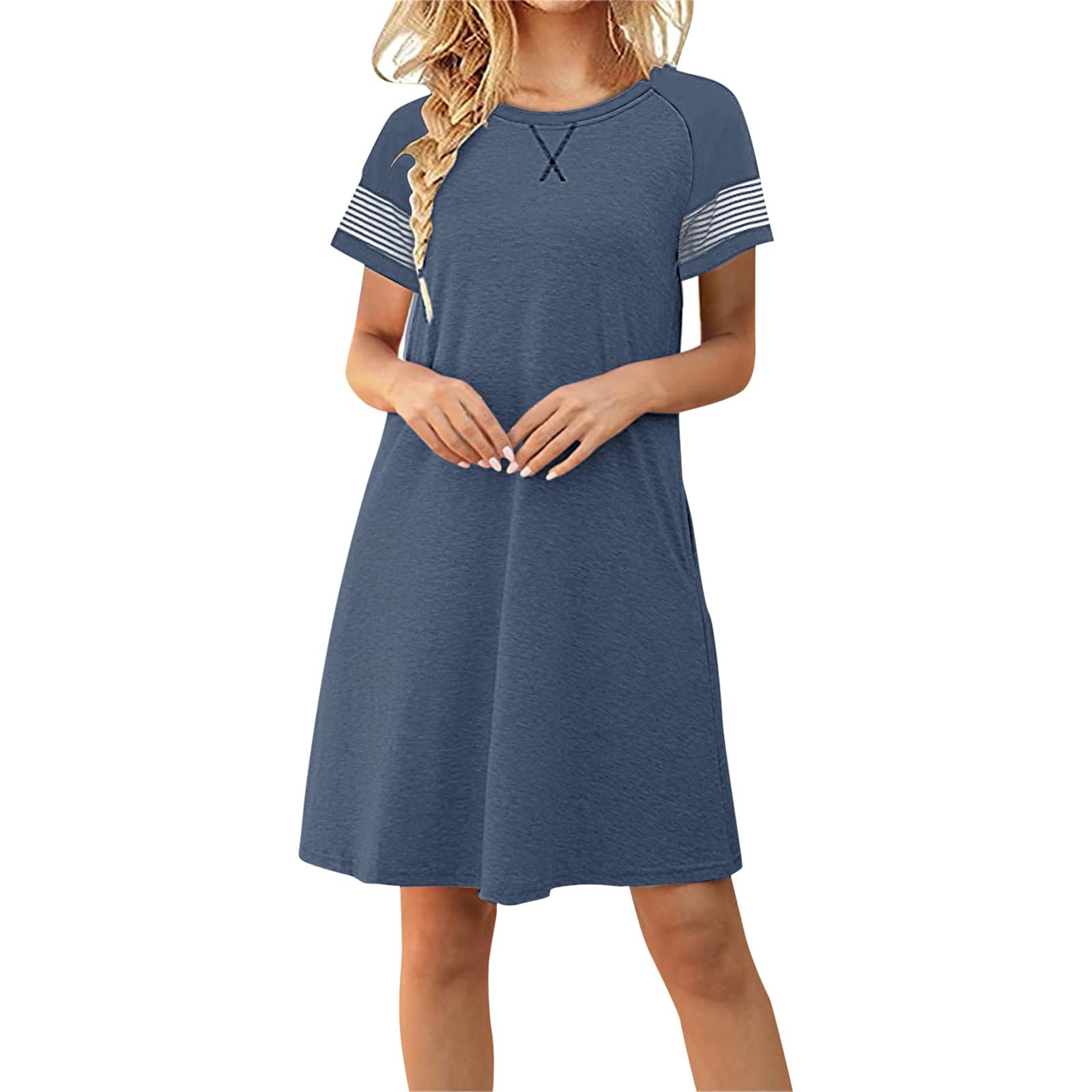 UYTOGOFE Women's Casual Summer Dress - Striped Loose T-Shirt Swing Dress with Short Sleeves | Elegant Wrap Dress for Spring & Summer | Perfect for Beach, Vacation, and Daily Wear