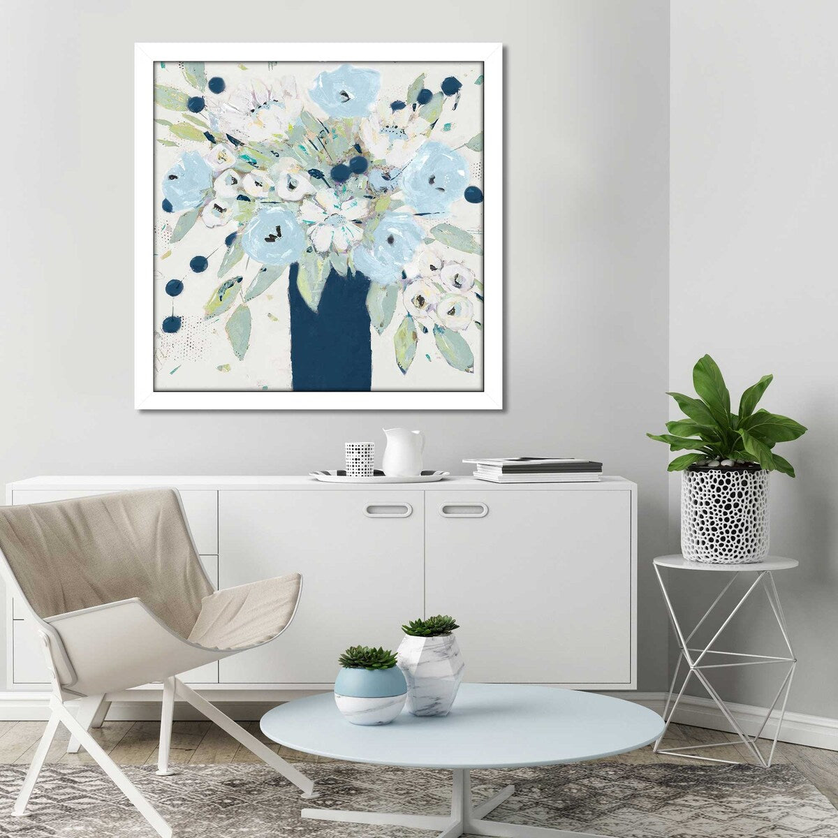 Blue Bouquet Vase Print Acrylic Wall Art - Modern Floral Decor for Living Room, Bedroom & Office