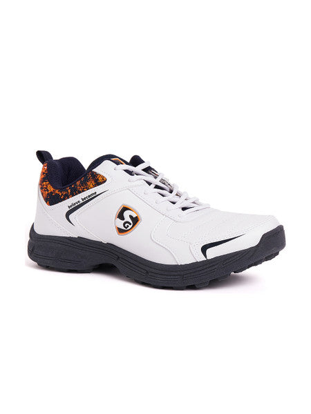 SG Savage Stud Cricket Shoes for Men - White/Navy/Orange - Lightweight & Durable Cricket Footwear for Professional Matches & Practice Sessions