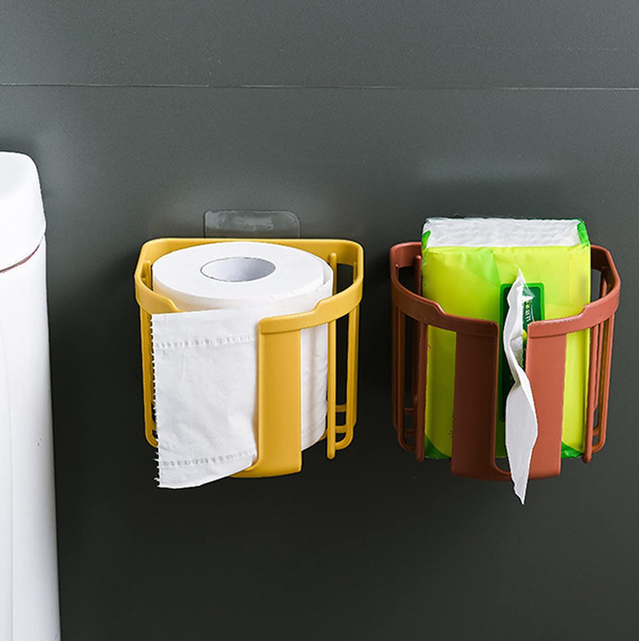 Wolpin Self Adhesive Wall Mounted Toilet Paper Holder - 3 Pack for Bathroom, Kitchen & RV - No Drill Easy Installation Space Saving Tissue Roll Dispenser (Perfect for Small Spaces, Apartments & Dorm Rooms)