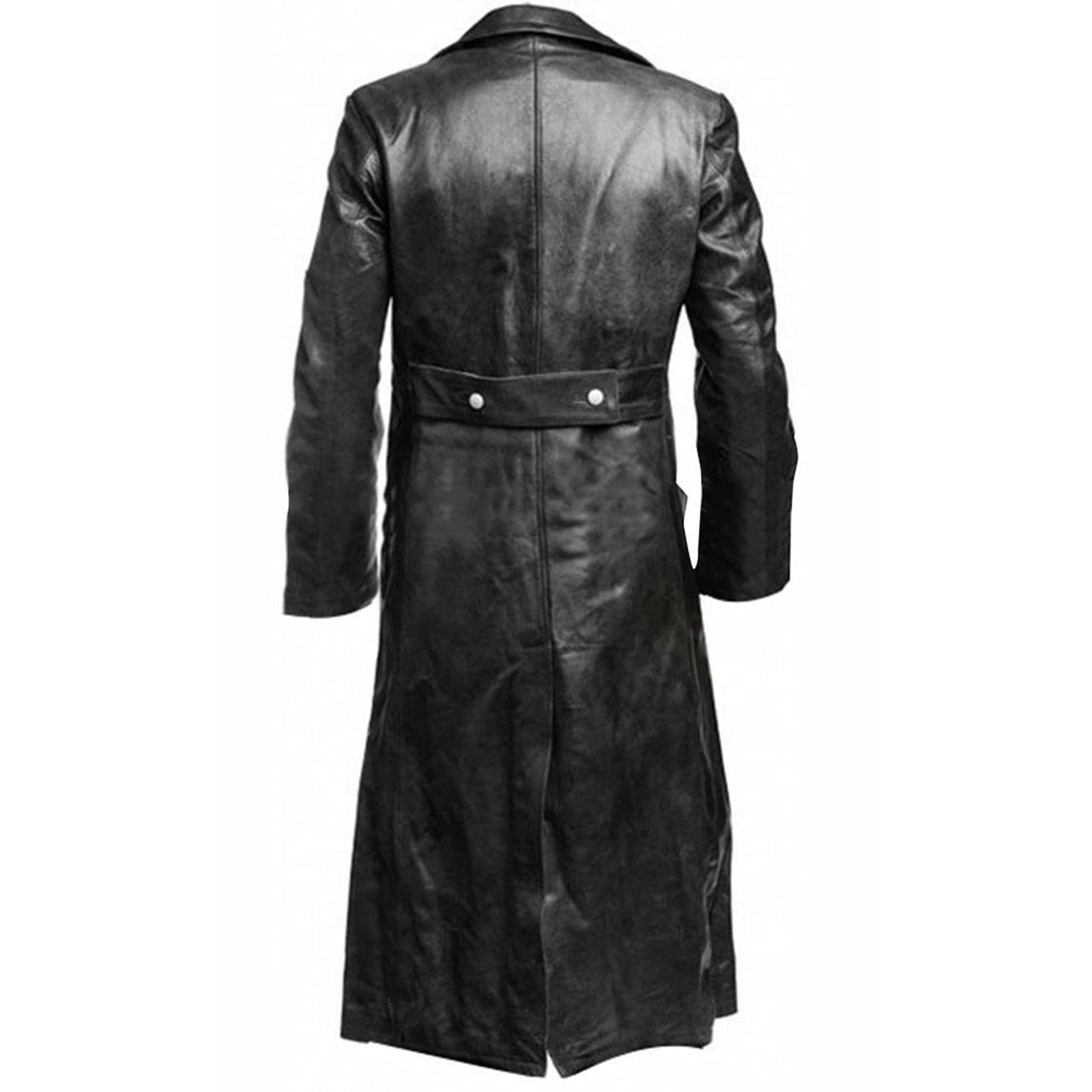 HAOLEI Men's Faux Leather Trench Coat - Gothic Steampunk Long Overcoat for Winter, Motorcycle Riding & Casual Wear (Sizes 8-22) | Waterproof Biker Jacket with Lapel Collar | Perfect for Halloween Costumes, Cosplay & Night Out