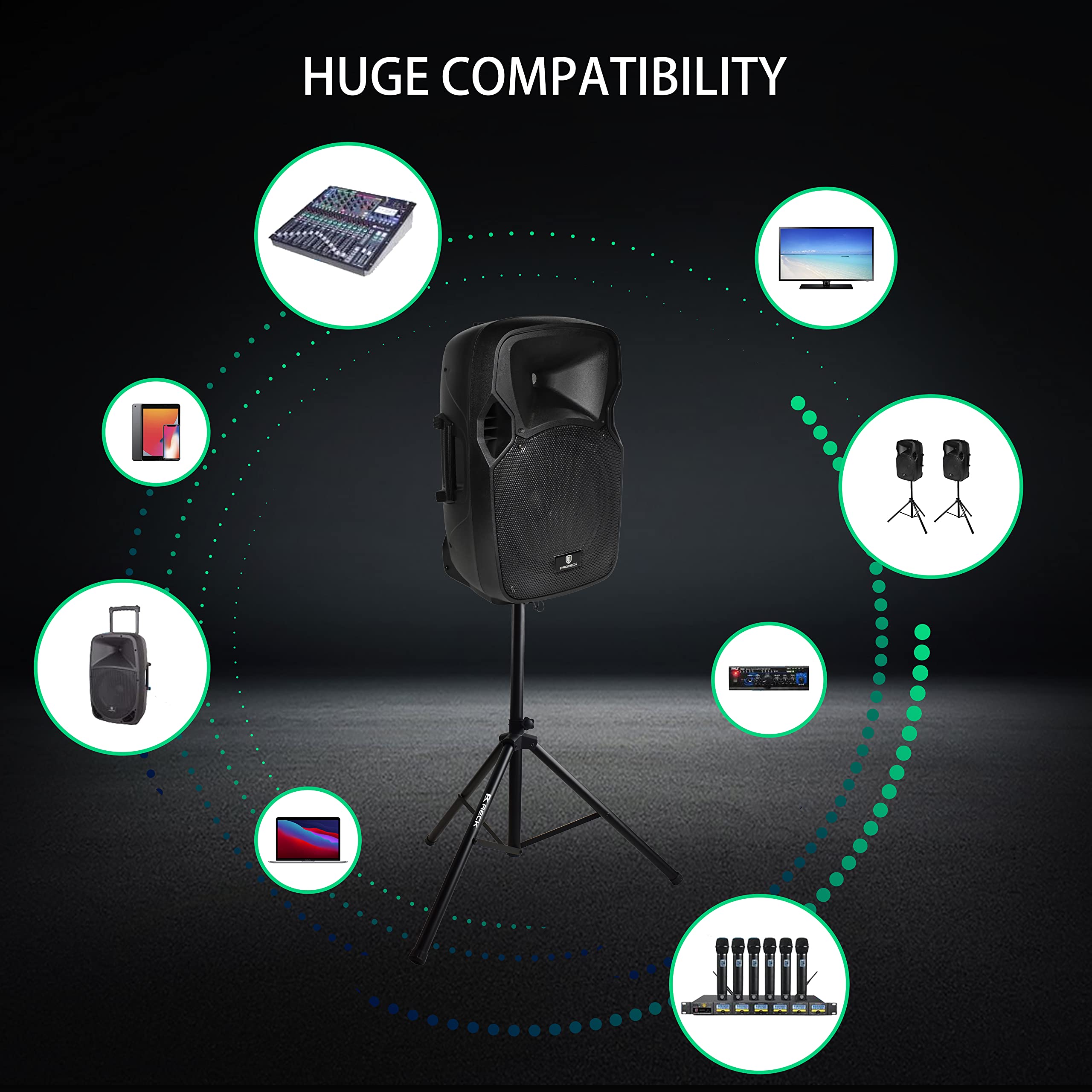 PRORECK Party 12 1000W 2-Way Powered PA Speaker System with Bluetooth, USB, SD Card, FM Radio & Remote - Perfect for Outdoor Events, Weddings, DJ Performances & Live Music