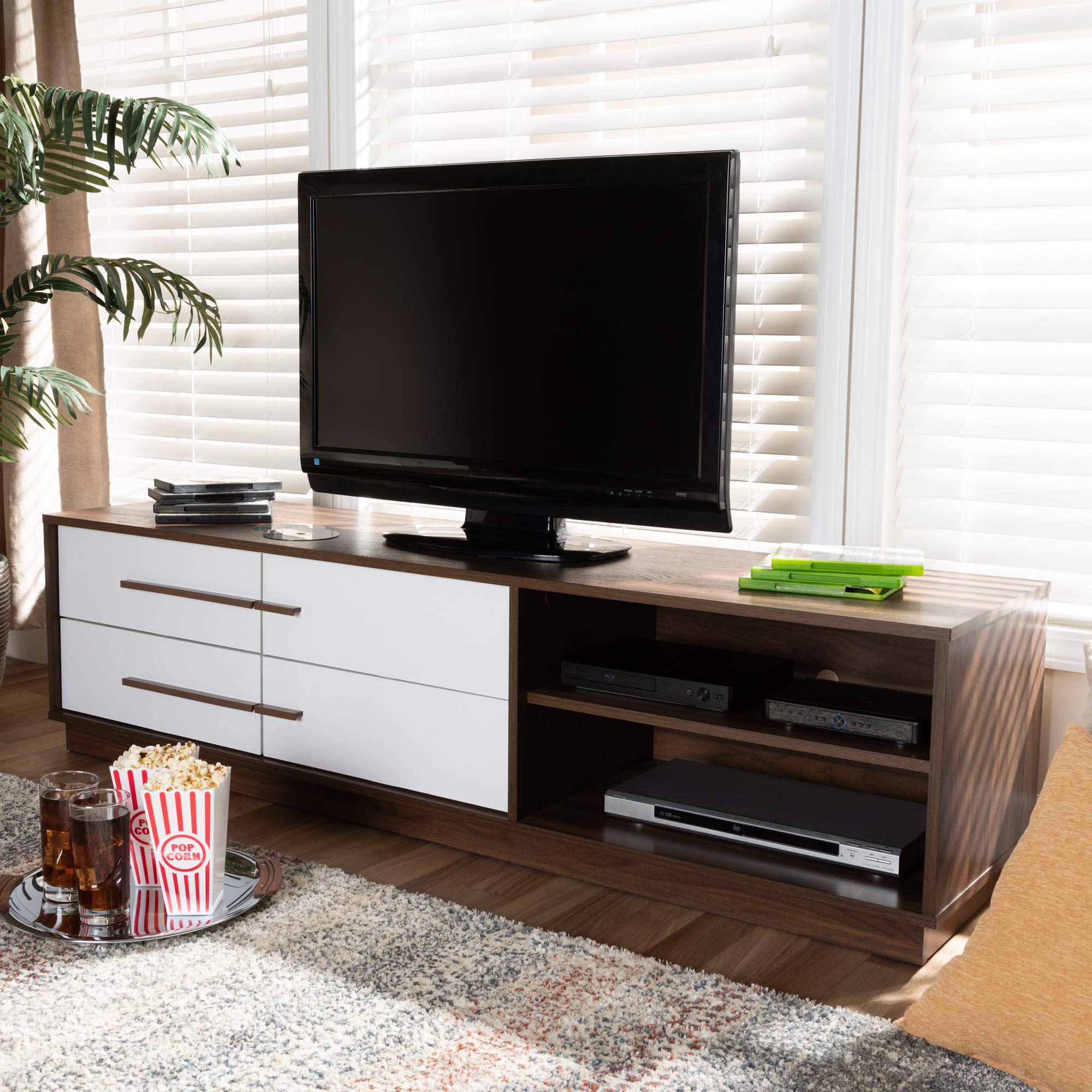 Baxton Studio Modern White TV Stand with Storage Shelf - Perfect for Living Room, Bedroom & Home Theater Entertainment Centers