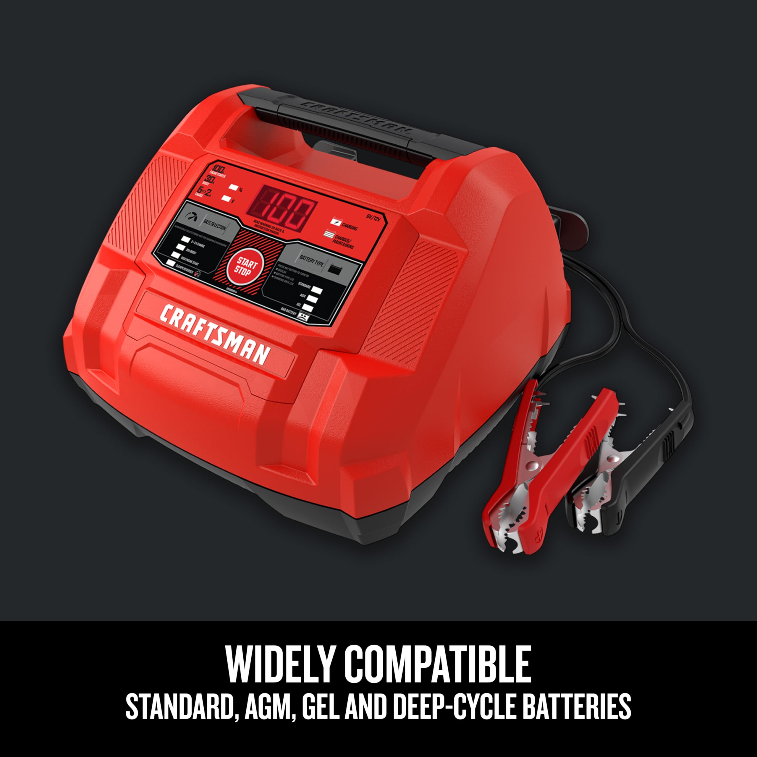 CRAFTSMAN 6-in-1 Fully Automatic Battery Charger & Engine Starter CMXCESM253 - 100 Cranking Amps, 6V/12V Battery Tester & Alternator Tester for Car, SUV, Truck & Marine Batteries - Perfect for Roadside Emergencies & Winter Vehicle Maintenance