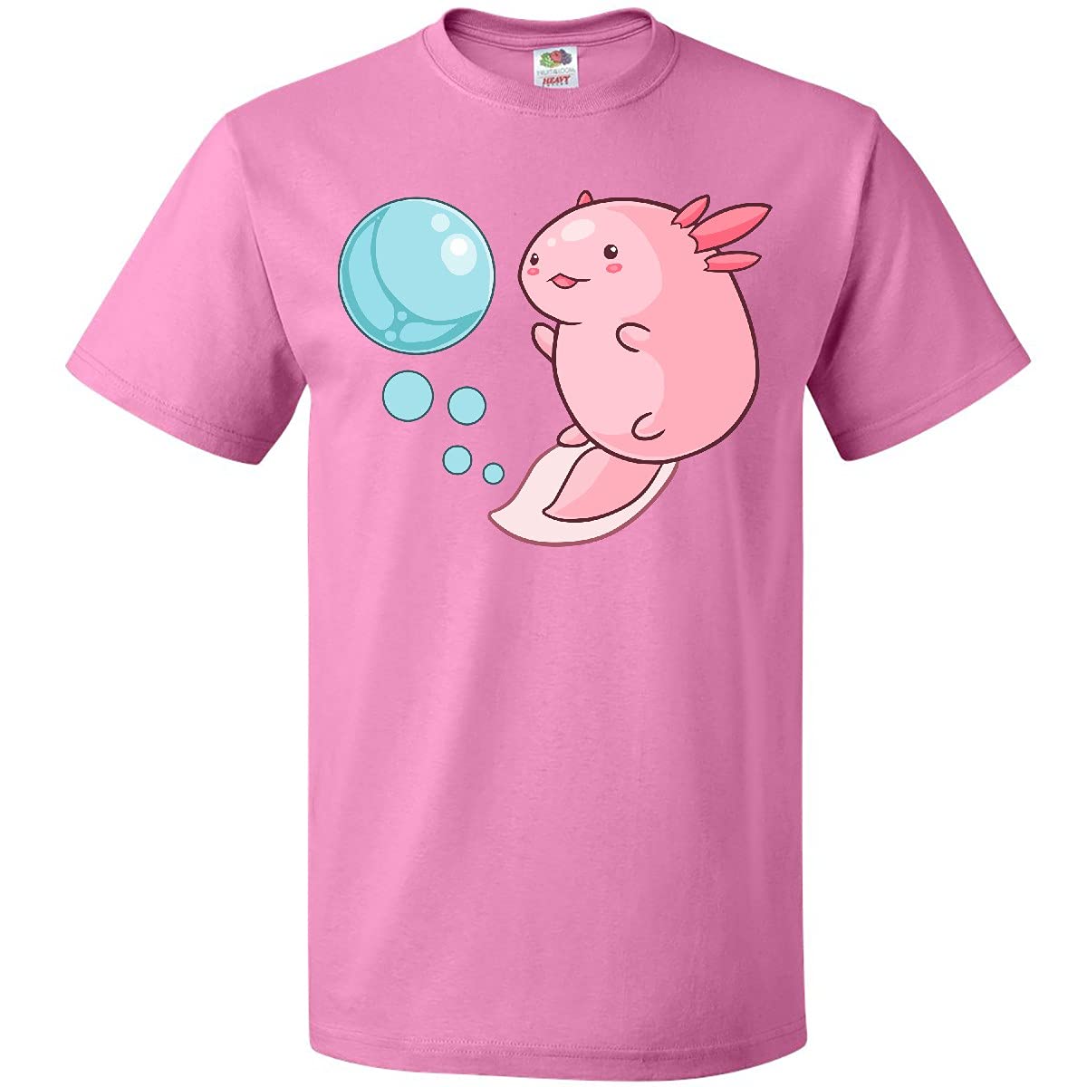 Cute Axolotl and Bubbles Heart Shaped T-Shirt | Soft Cotton Graphic Tee for Men & Women | Perfect for Casual Wear, Gifts, and Animal Lovers