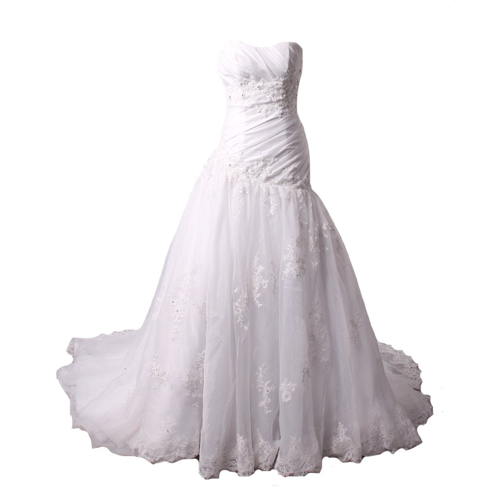 Kivary® Women's Organza White Corset Wedding Dress with Lace Appliques - Elegant Bridal Gown for Church Ceremony, Beach Wedding & Formal Events