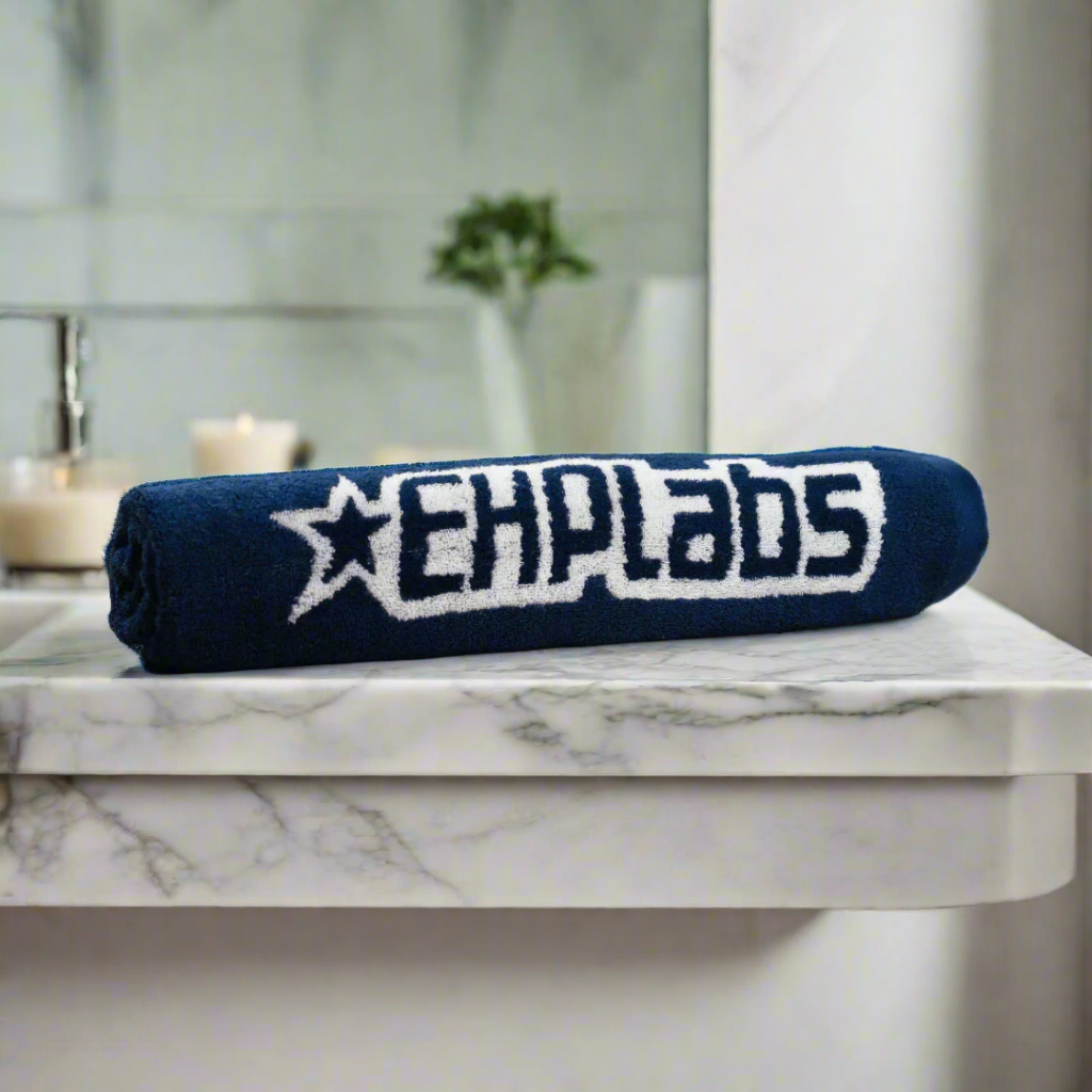 EHPlabs Navy Gym Towel - 100% Cotton, Ultra Absorbent & Lightweight Workout Towel for Gym, Yoga, Running & Sports - Quick Dry & Soft Fitness Towel