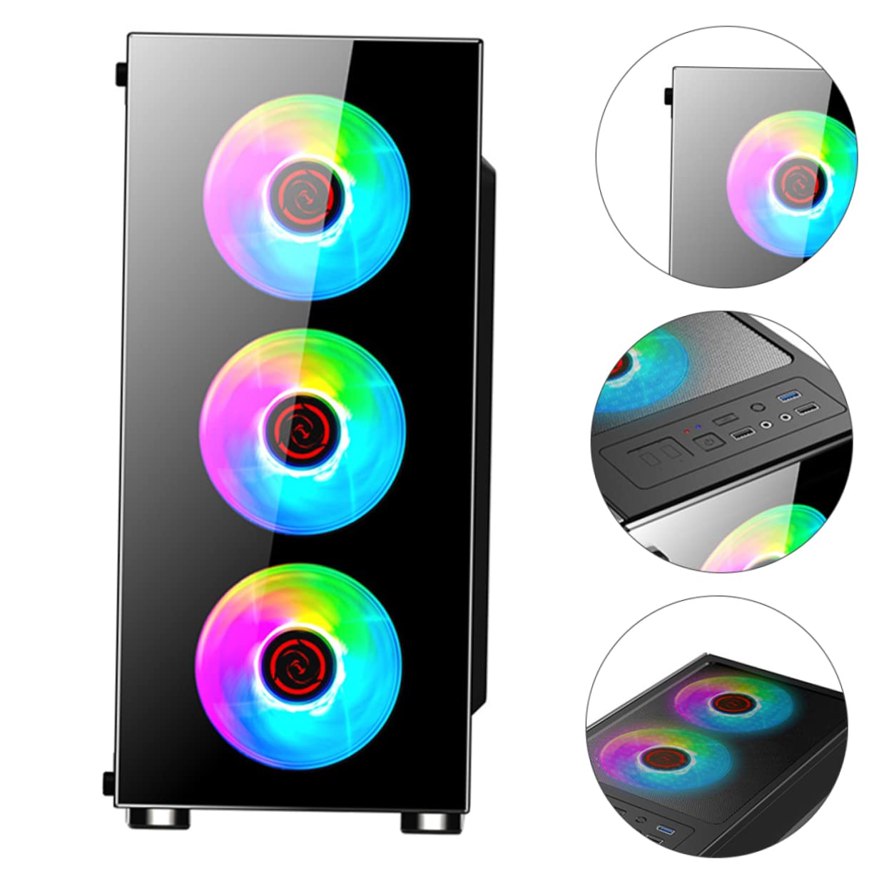 Mikikit Computer Case - High Performance PC Chassis for Home & Gaming - Durable ATX Mid Tower Case with Tempered Glass & RGB Lighting - Perfect for Gaming Rigs, Workstations, and Internet Cafes