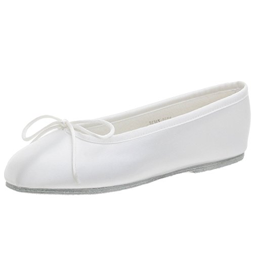 Dempsey Marie Baby & Girls White Satin Dyeable Ballet Flats with Adjustable Cinch Tie - Perfect for Weddings, First Communion & Special Occasions