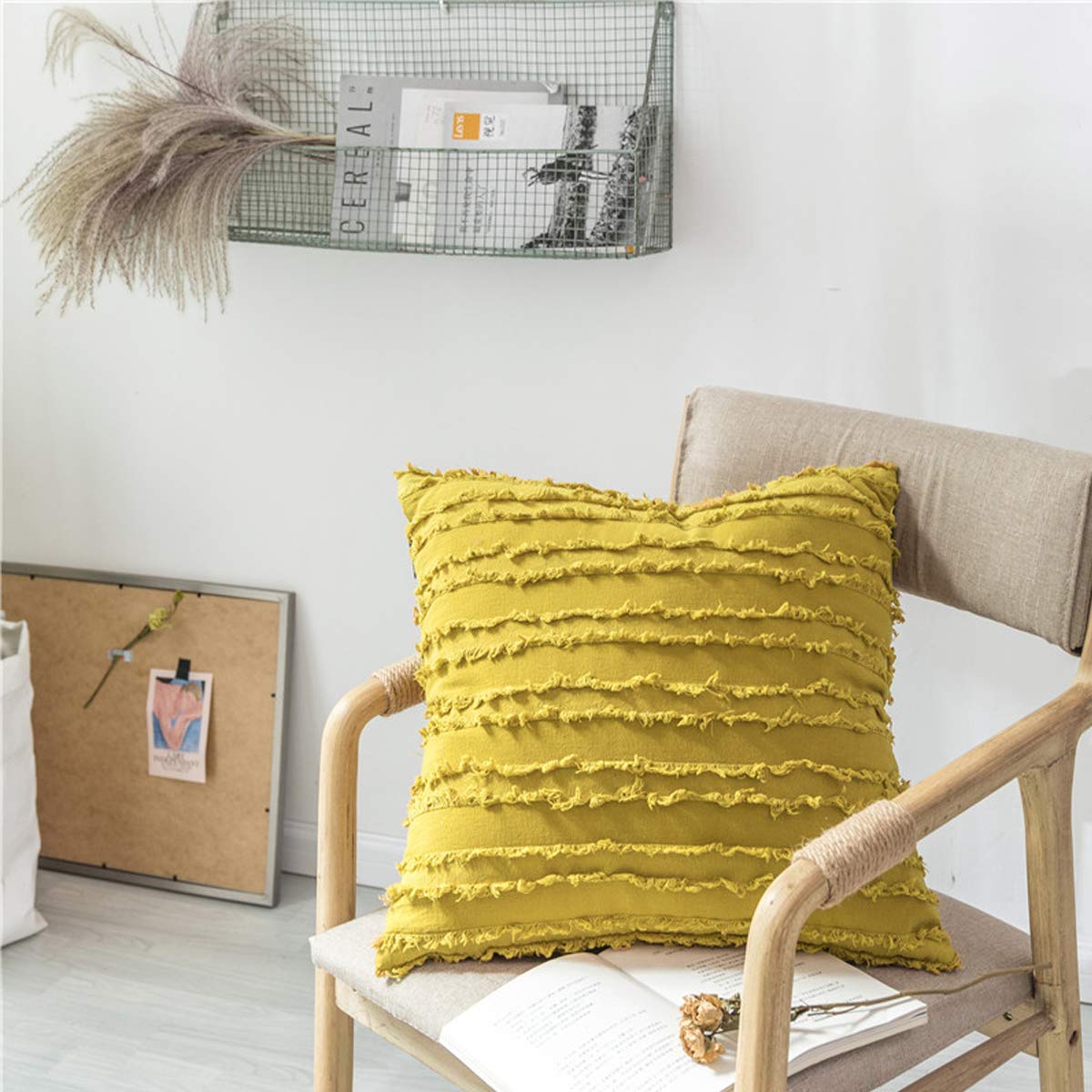 GIGIZAZA 18x18 Inch Mustard Yellow Linen Throw Pillow Covers for Couch, Sofa & Decor - Soft Square Cushion Covers for Living Room, Bedroom & Home Styling