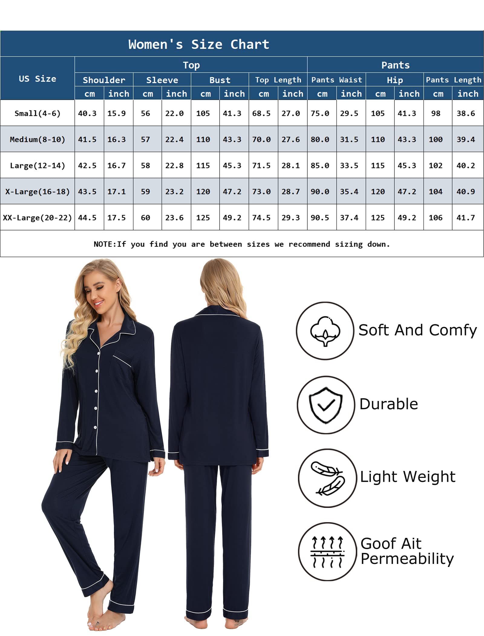 Leikar Women's Soft Button Up Pajama Set - Long Sleeve Shirt & Comfortable Pants for Sleepwear, Lounge & Home Relaxation | Cozy Nightwear for Bedtime, Movie Nights & Vacation