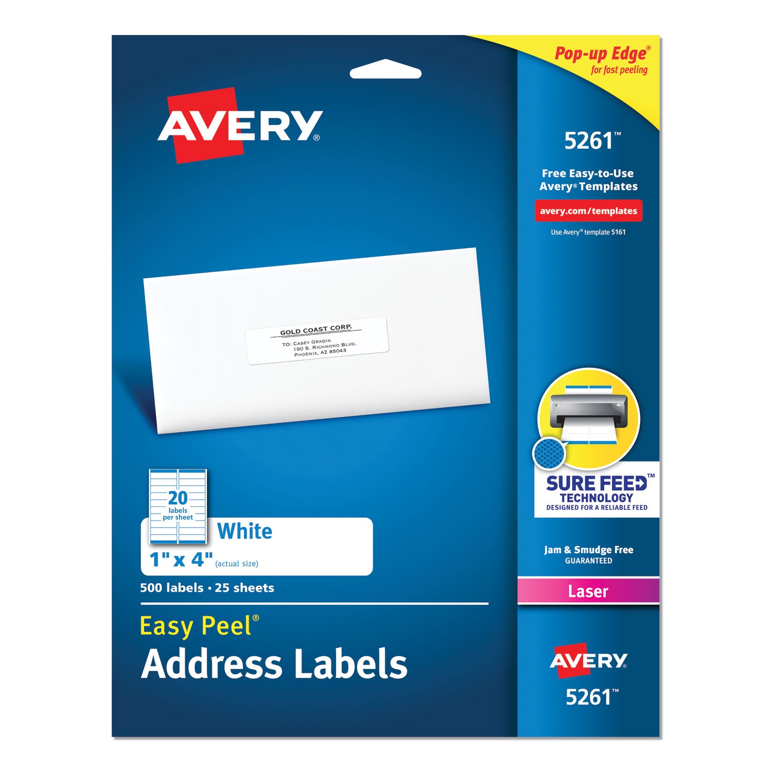 Avery® Easy Peel White Address Labels with Sure Feed Technology for Laser Printers, 1