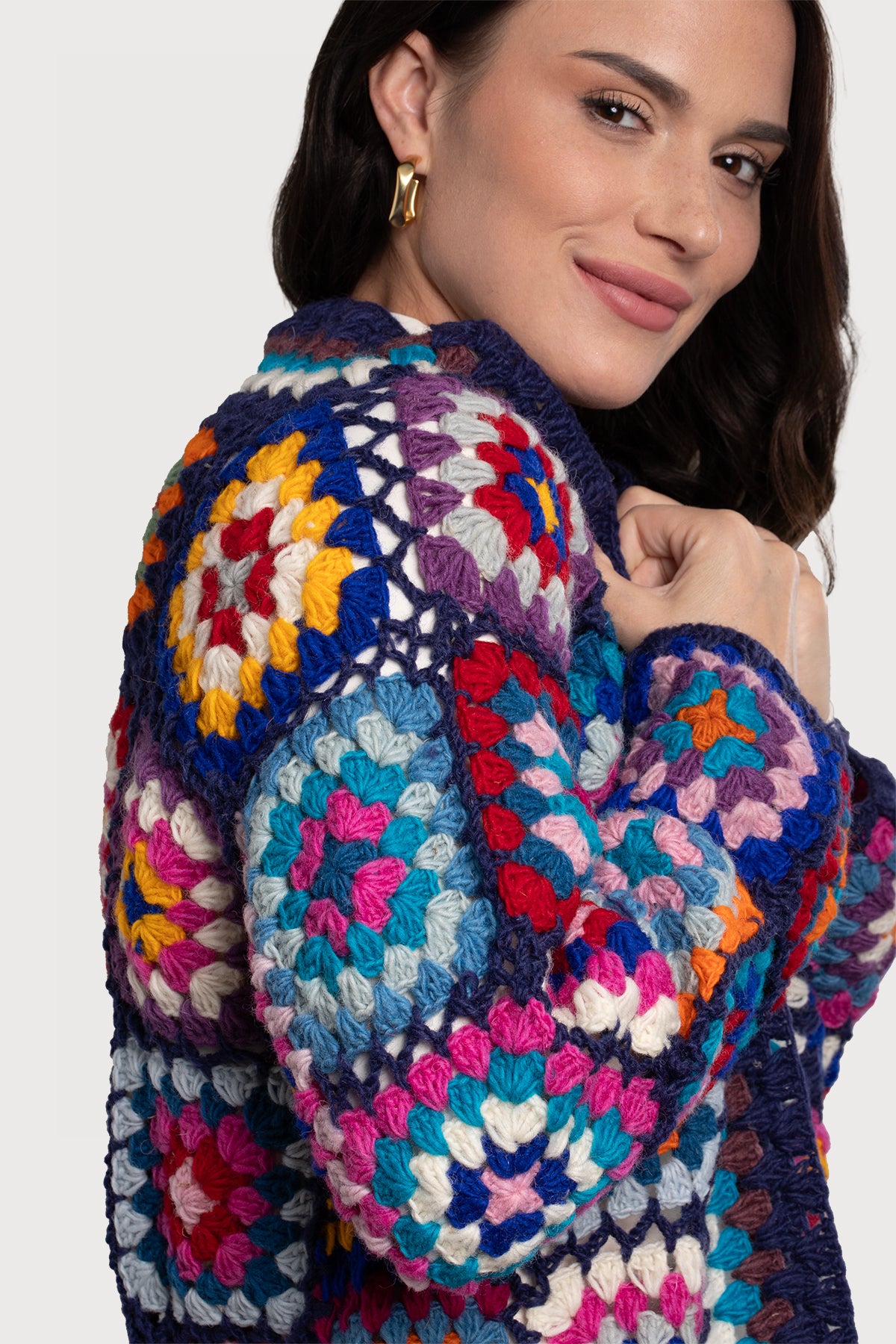 Cozy Wool Crochet Square Kimono Long Cardigan - Soft Handmade Knit Wrap for Women - Perfect for Fall, Winter & Boho Fashion