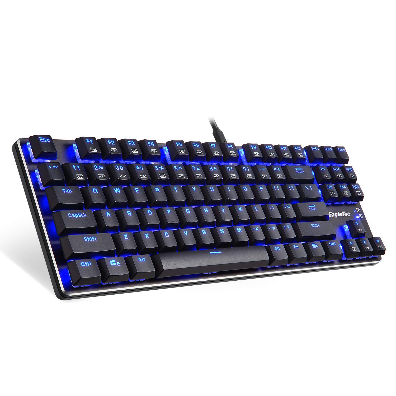 EagleTec KG060-BR Blue LED Mechanical Gaming Keyboard - 87 Keys for PC Gamers