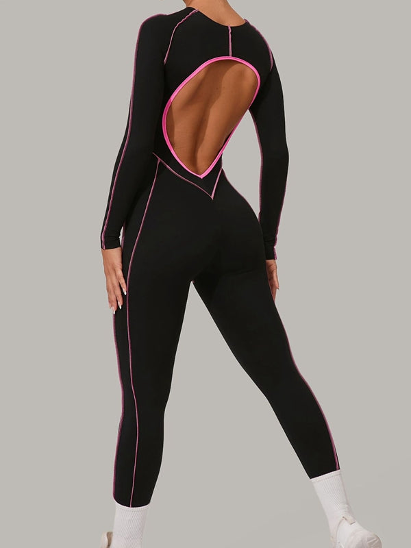 ZASUWA Women's Sexy Backless Contrast Color Stripes Jumpsuit - Perfect for Night Out, Party, and Date Night