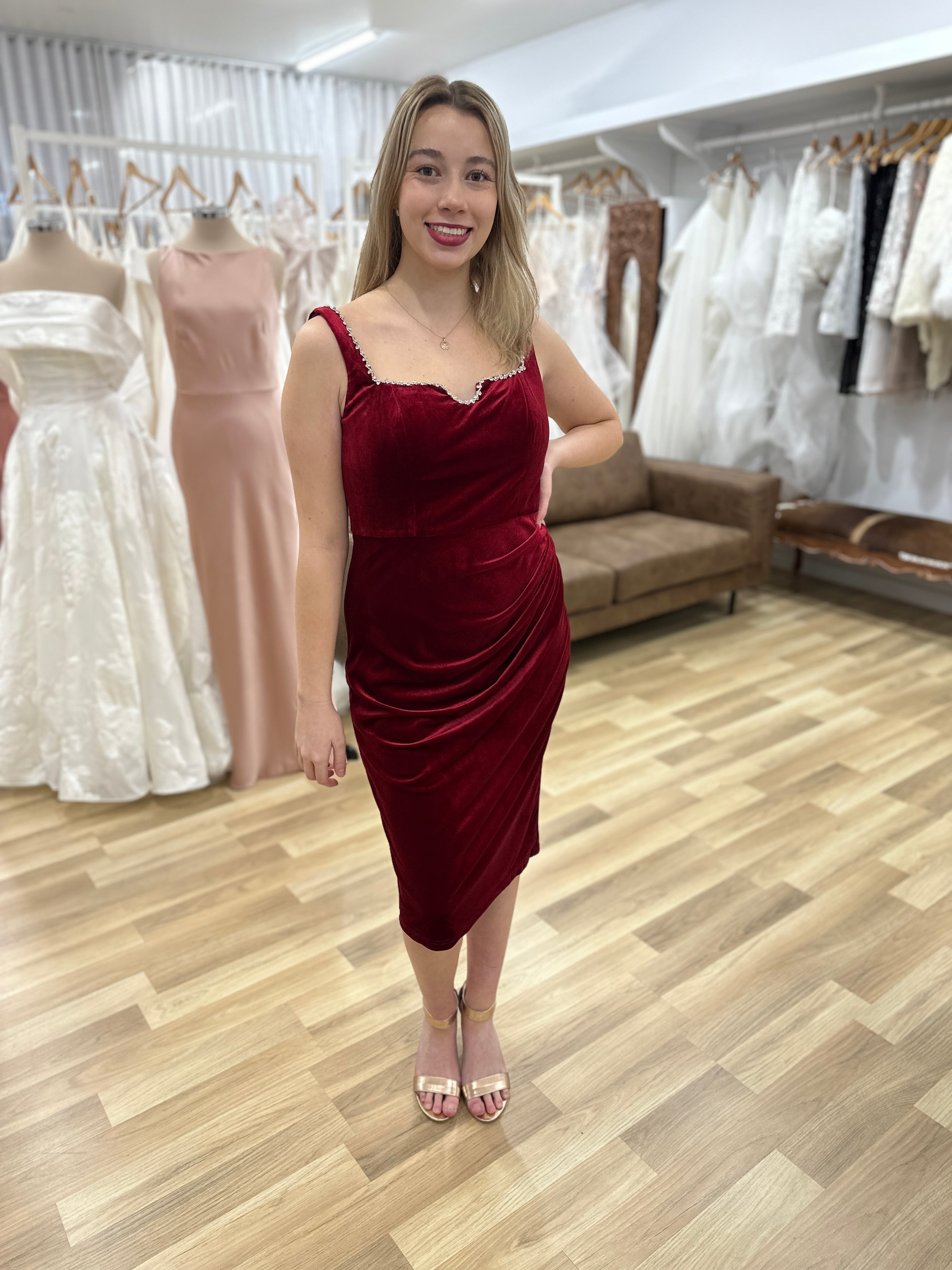 Elliah Strapped Diamante Midi Dress - Elegant Rhinestone Evening Gown for Women | Perfect for Cocktail Parties, Weddings & Special Occasions